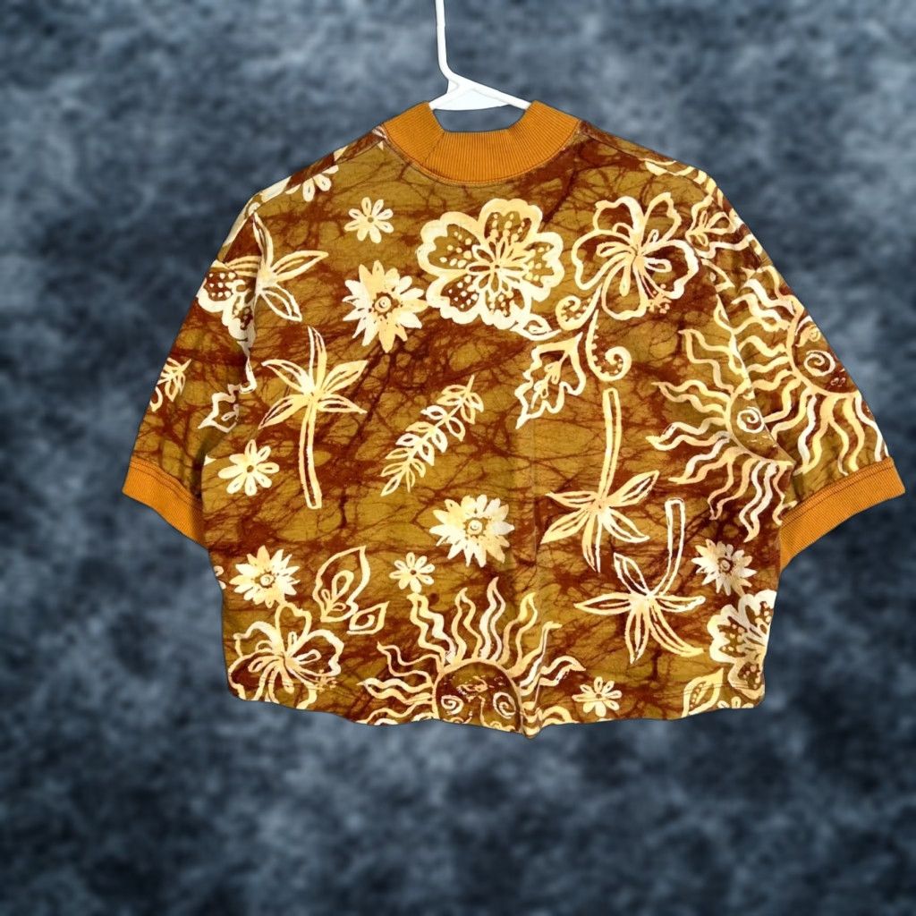 Bdg BDG Urban Outfitters Small Tropical Print Crop Top Short Sleeve Cotton Shirt Womens Shirt Cropped Mock Neck Brown Size S / US 4 / IT 40 - 1 Thumbnail