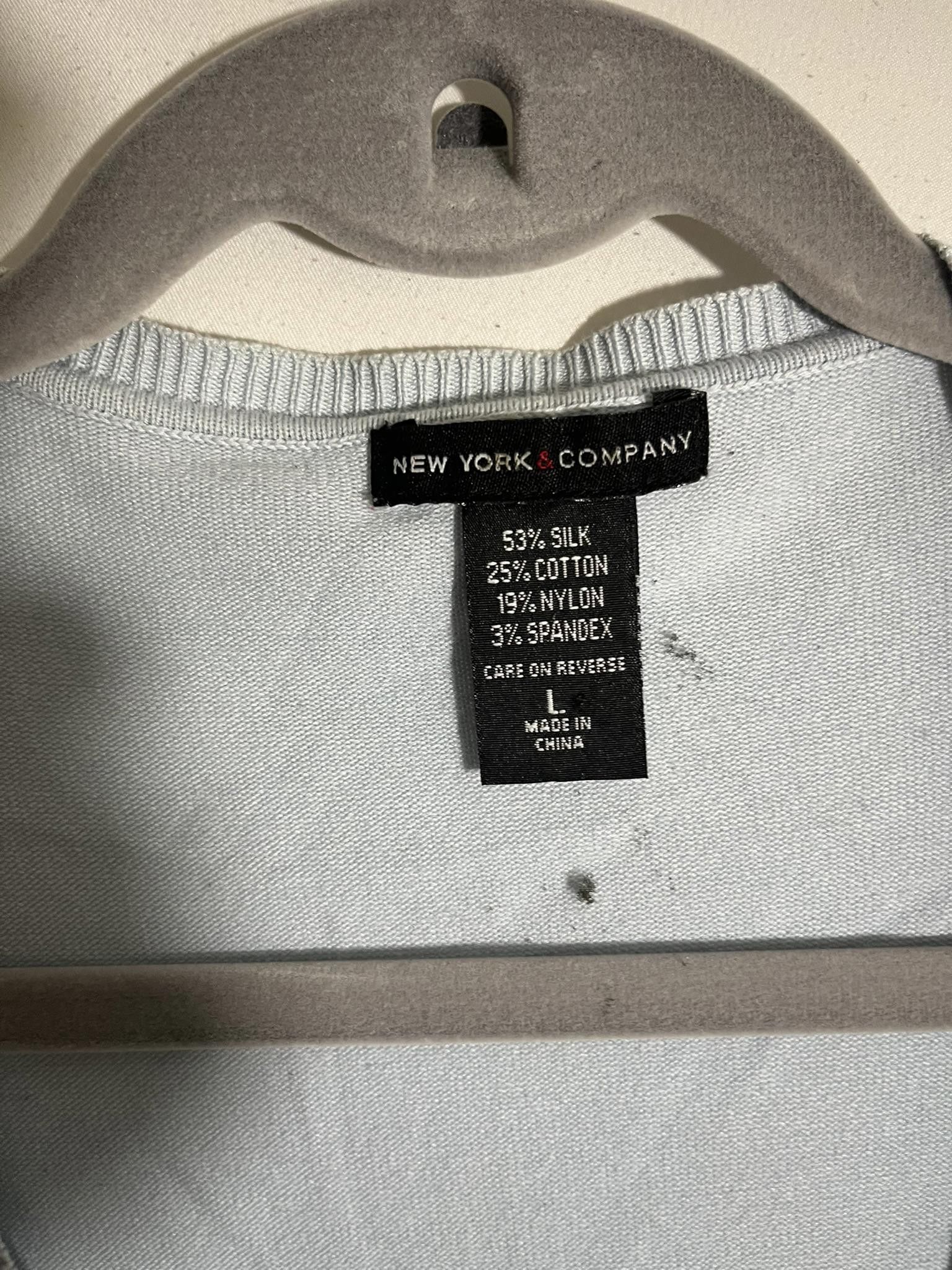 Designer Elegant Light Blue Silk Blend Cardigan by New York & Company Size L / US 10 / IT 46 - 2 Thumbnail