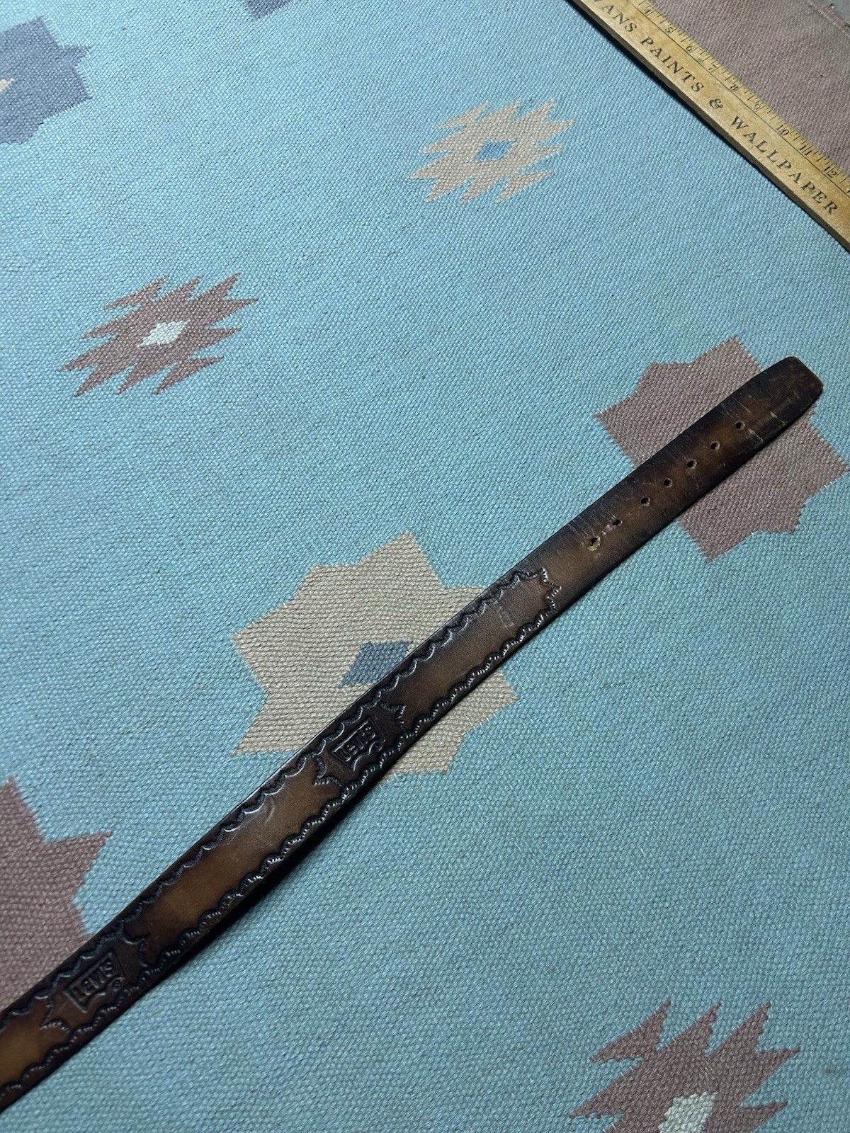Levi's Vintage 70s Levi’s tooled leather belt band lattigo men’s 38 Size 38 - 3 Thumbnail