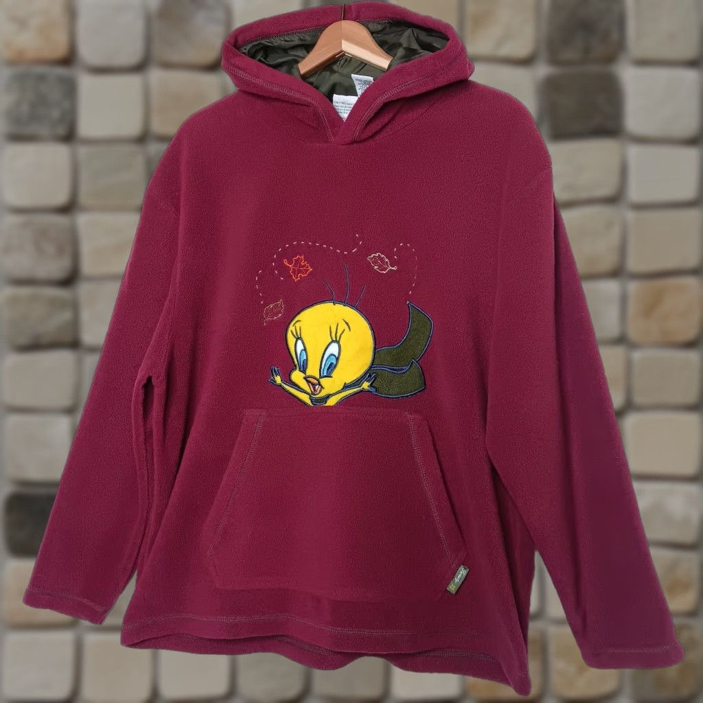 Vintage VINTAGE Looney Tunes Hoodie Sweatshirt XL Maroon Autumn Leaves Tweety Bird Sweatshirt Hooded Pullover Women's Regular Size XL Size XL / US 12-14 / IT 48-50 - 1 Thumbnail