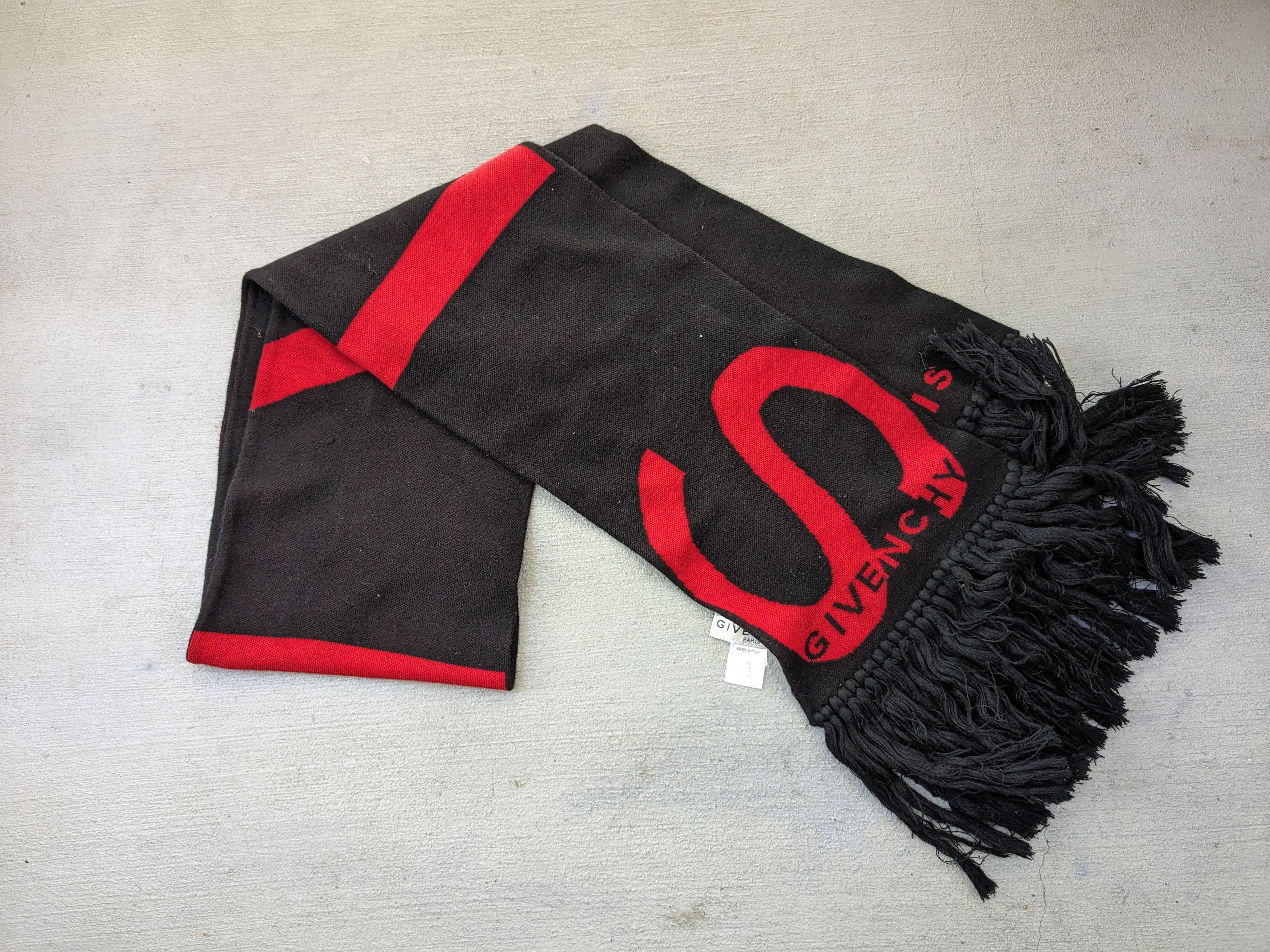 Givenchy Givenchy Scarf Fringe Logo Football Red Black Cotton 74" Size ONE SIZE - 2 Thumbnail