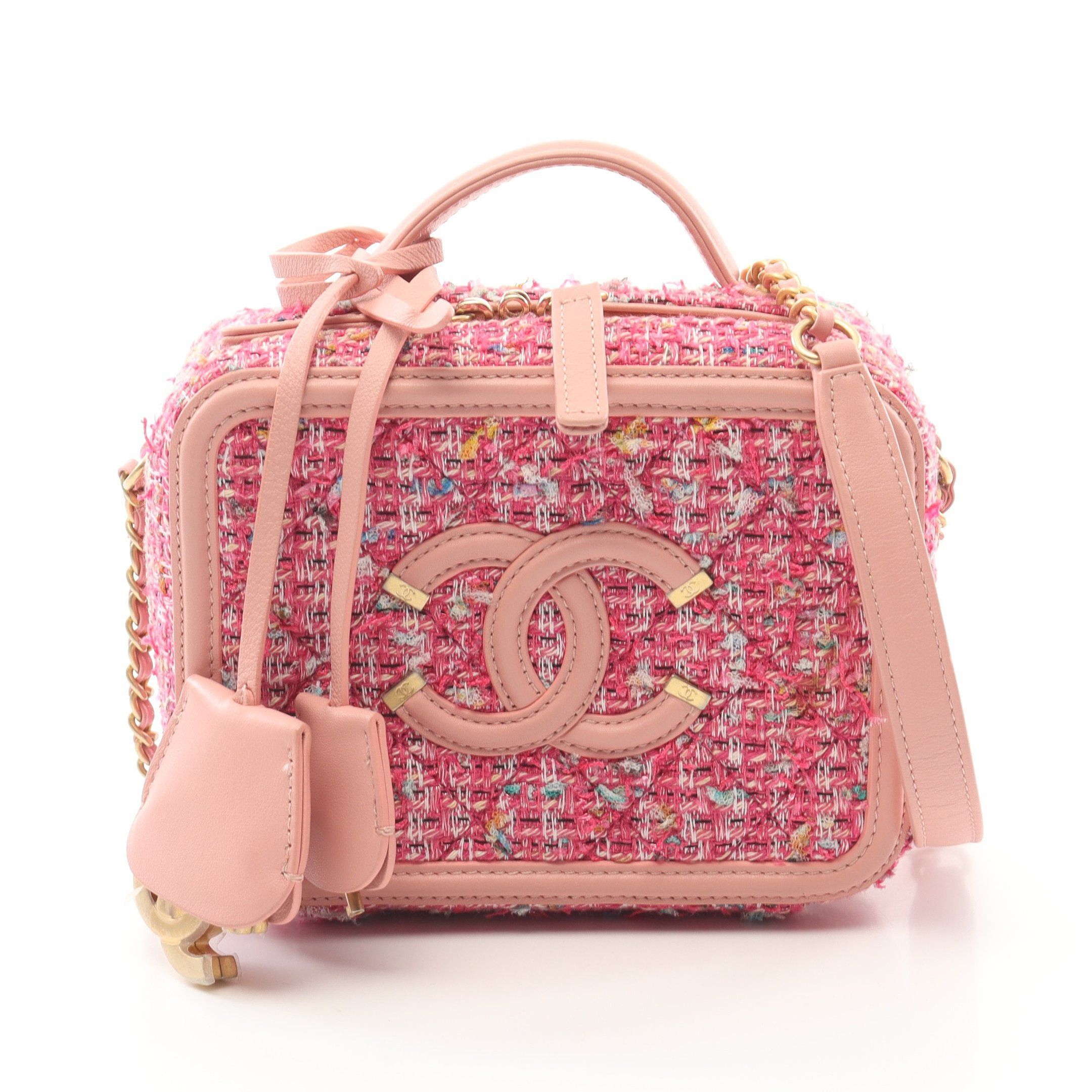 Chanel Chanel Cc Figley Small Vanity Bag Chain Shoulder Tweed Leather Pink Gold Hardware Size ONE SIZE - 1 Thumbnail