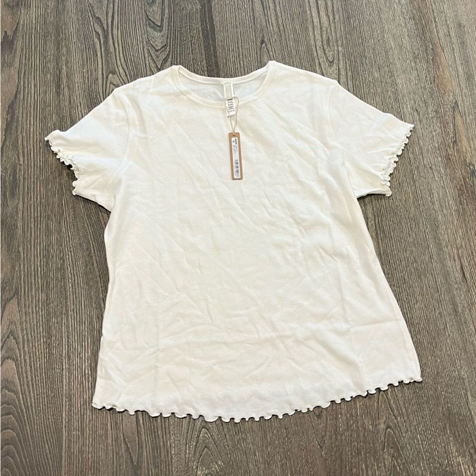 SKIMS NWT Skims Pointelle Logo T-Shirt with Ruffle Edge 3X Size 3XL / US 20-22 - 1 Thumbnail