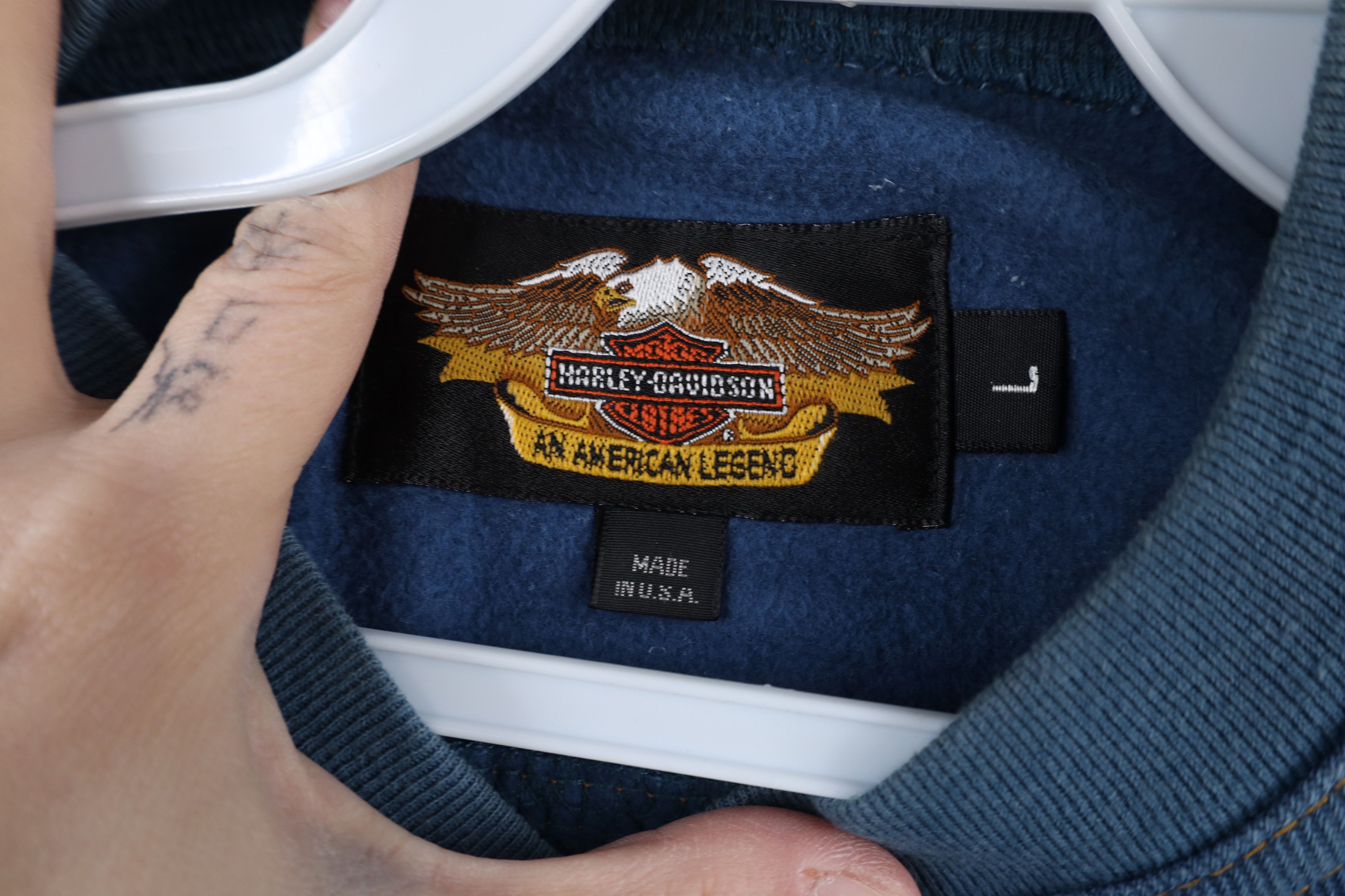 Harley Davidson × Vintage Vintage 90s Harley Davidson Denim Henley Sweatshirt USA Size US L / EU 52-54 / 3 - 7 Thumbnail