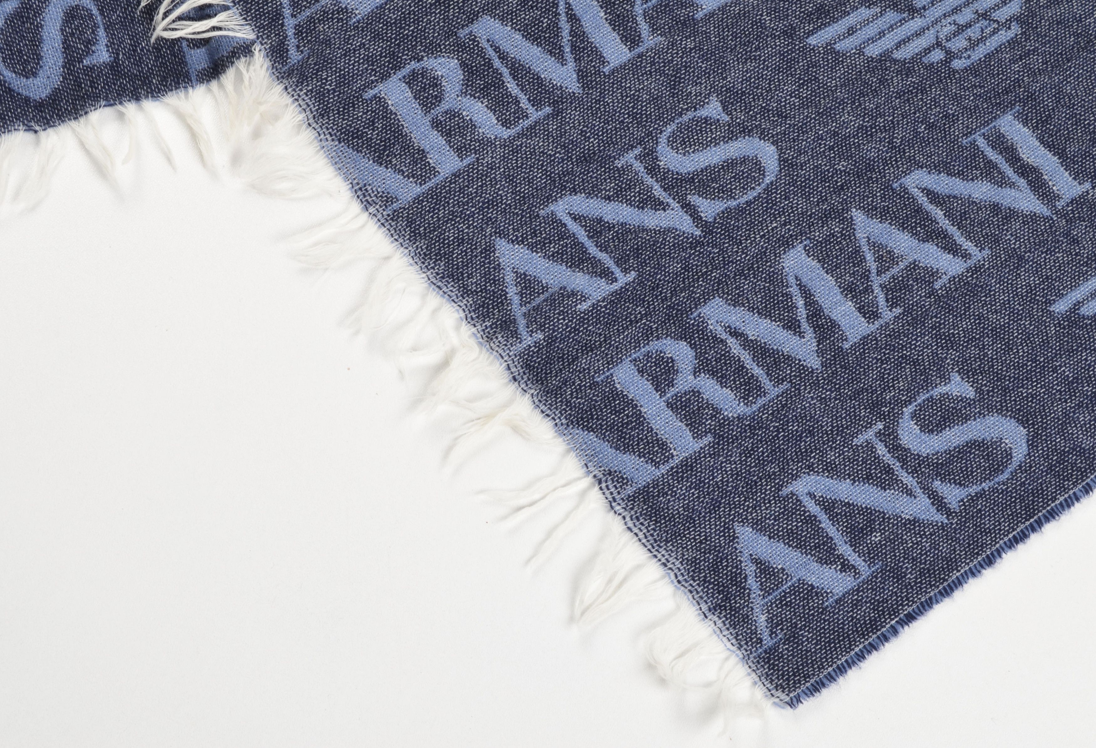 Giorgio Armani Armani Jeans Wool Logo Monogram Blue Scarf Size ONE SIZE - 3 Thumbnail