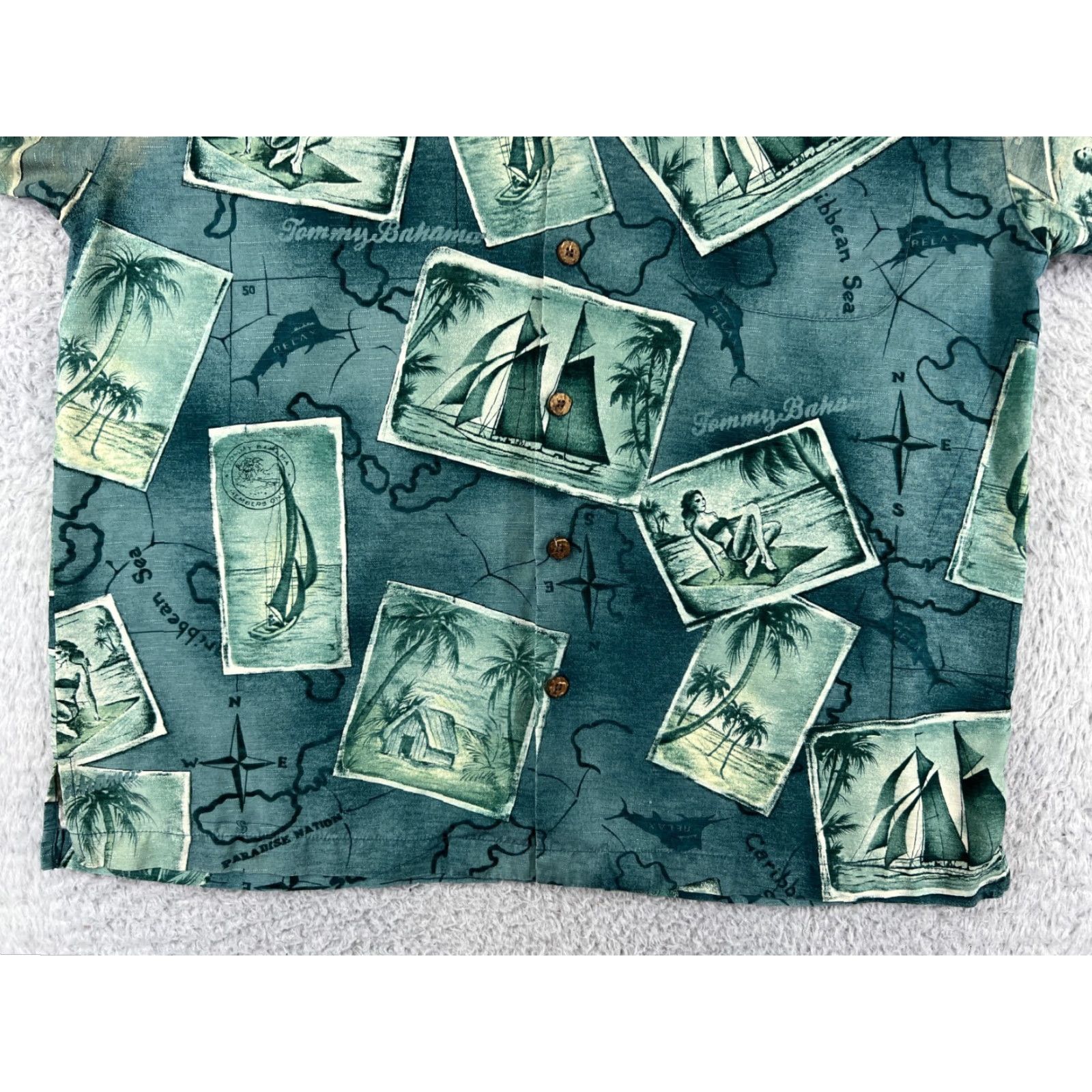 Tommy Bahama Tommy Bahama Shirt Mens Medium Green Postcard Print RELAX 100% Silk Hawaiian Size US M / EU 48-50 / 2 - 5 Thumbnail