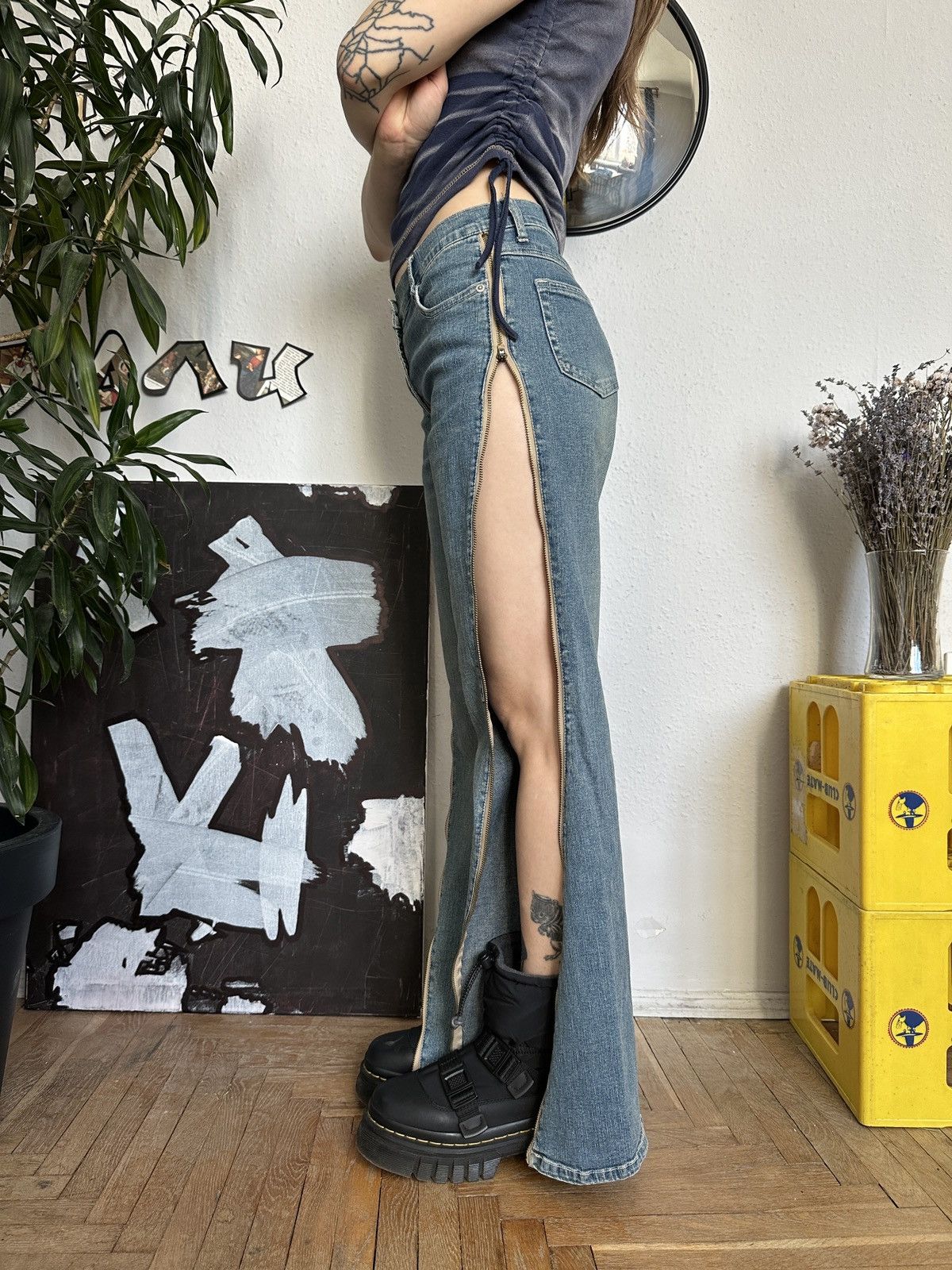 Japanese Brand × Seditionaries Denim Asymmetrical Full Zip Up Acid Wash Vintage Jeans y2k Size 30" / US 8 / IT 44 - 6 Thumbnail