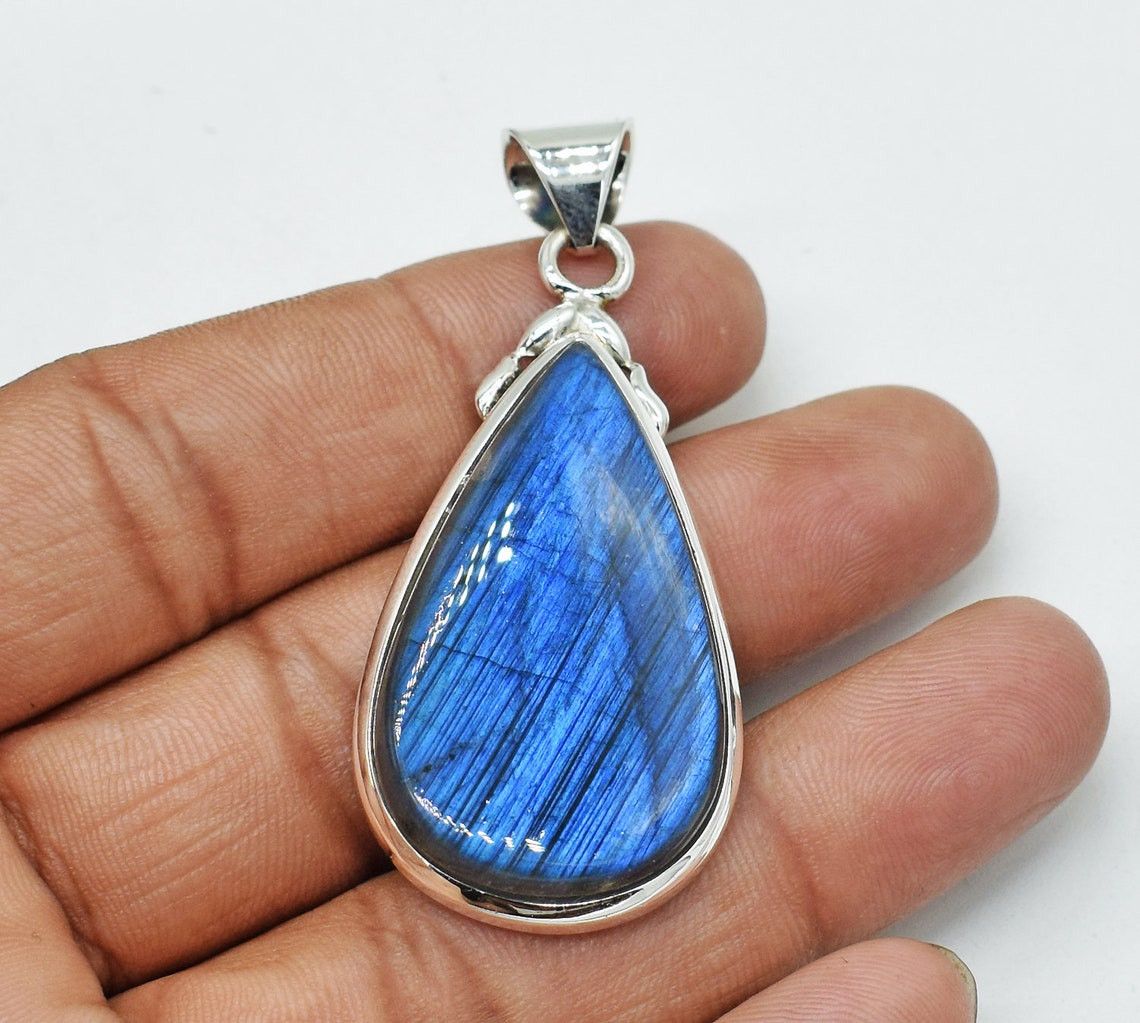 Handmade Blue Labradorite Gemstone 925 Sterling Silver Pendant Size ONE SIZE - 3 Thumbnail