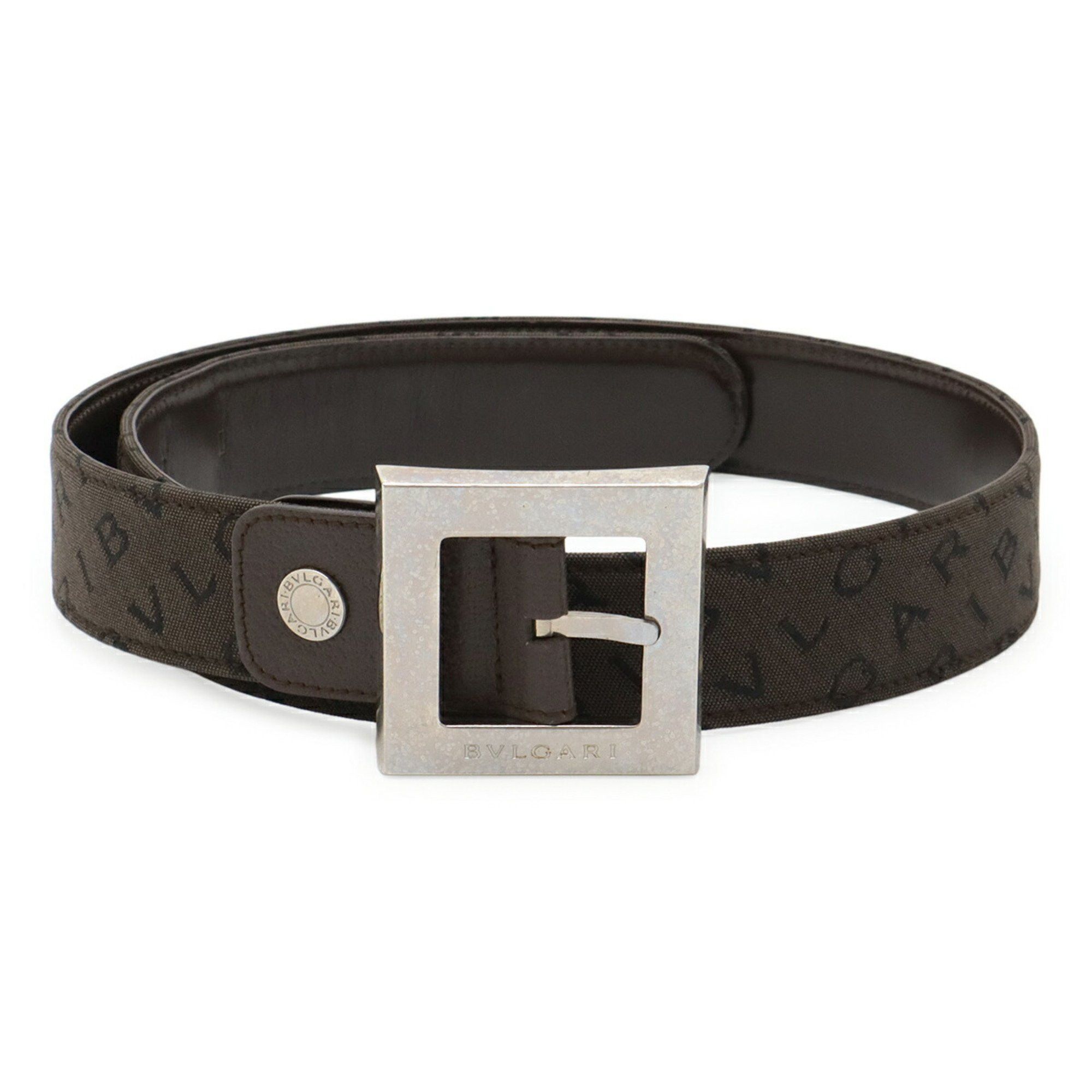BVLGARI Mania Square Buckle Belt, Canvas and Leather, Dark  display picture 3
