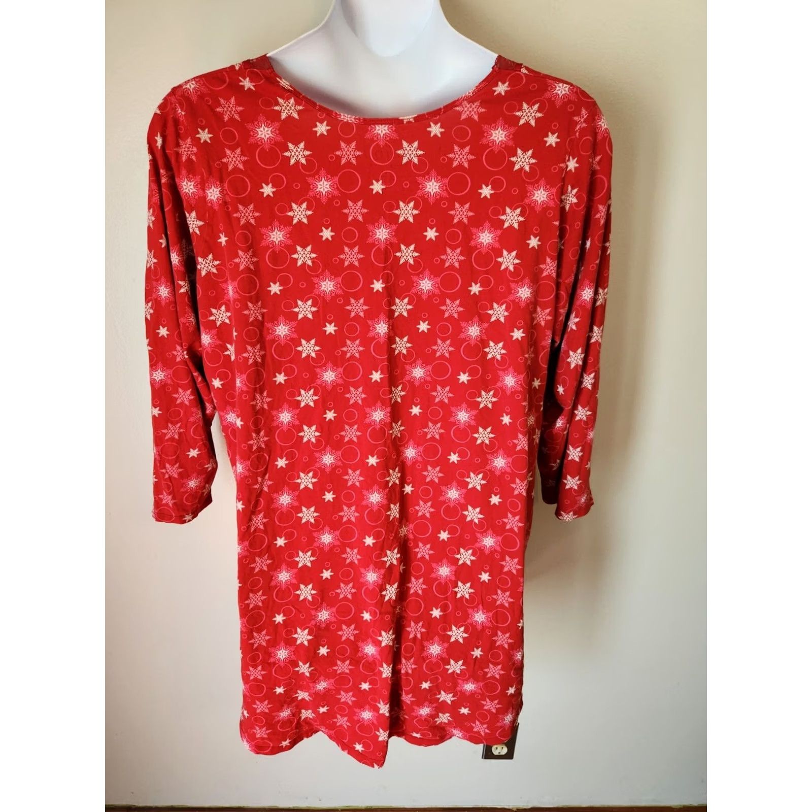 Vintage Cacique Pajama Dress 22 24 Red Snowflake Print Holiday Sleepwear Size 3XL / US 20-22 - 6 Thumbnail