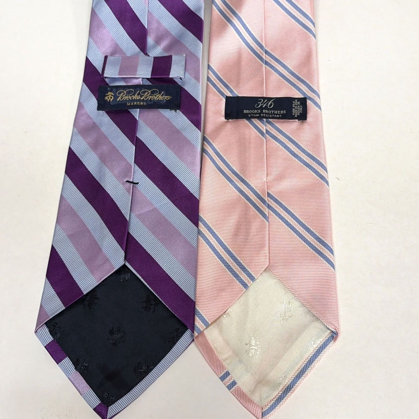 Brooks Brothers Tie Lot 2 Handmade Silk Pink Purple Stripes Preppy Mens in Silver, Men's — image 2 of 6
