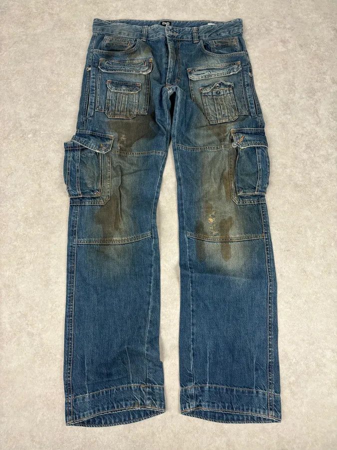 Dolce & Gabbana 2000s Dolce & Gabbana Navy Dirty Effect Denim Cargo Jeans Size US 36 / EU 52 - 3 Thumbnail