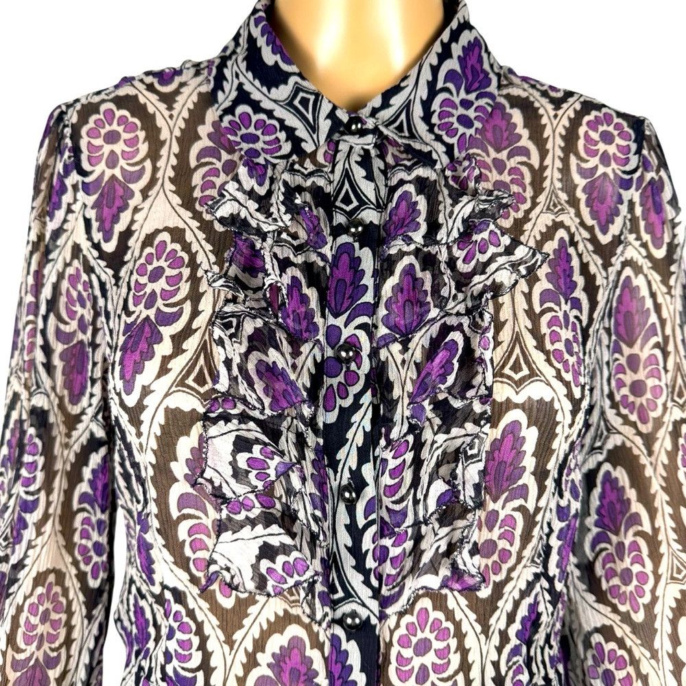Charter Club Charter Club 100% Silk 3/4 Sleeve Floral Print Blouse Size Size XL / US 12-14 / IT 48-50 - 2 Thumbnail