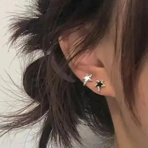 Jewelry Pentagonal Star Stud Earrings in Silver, Men's