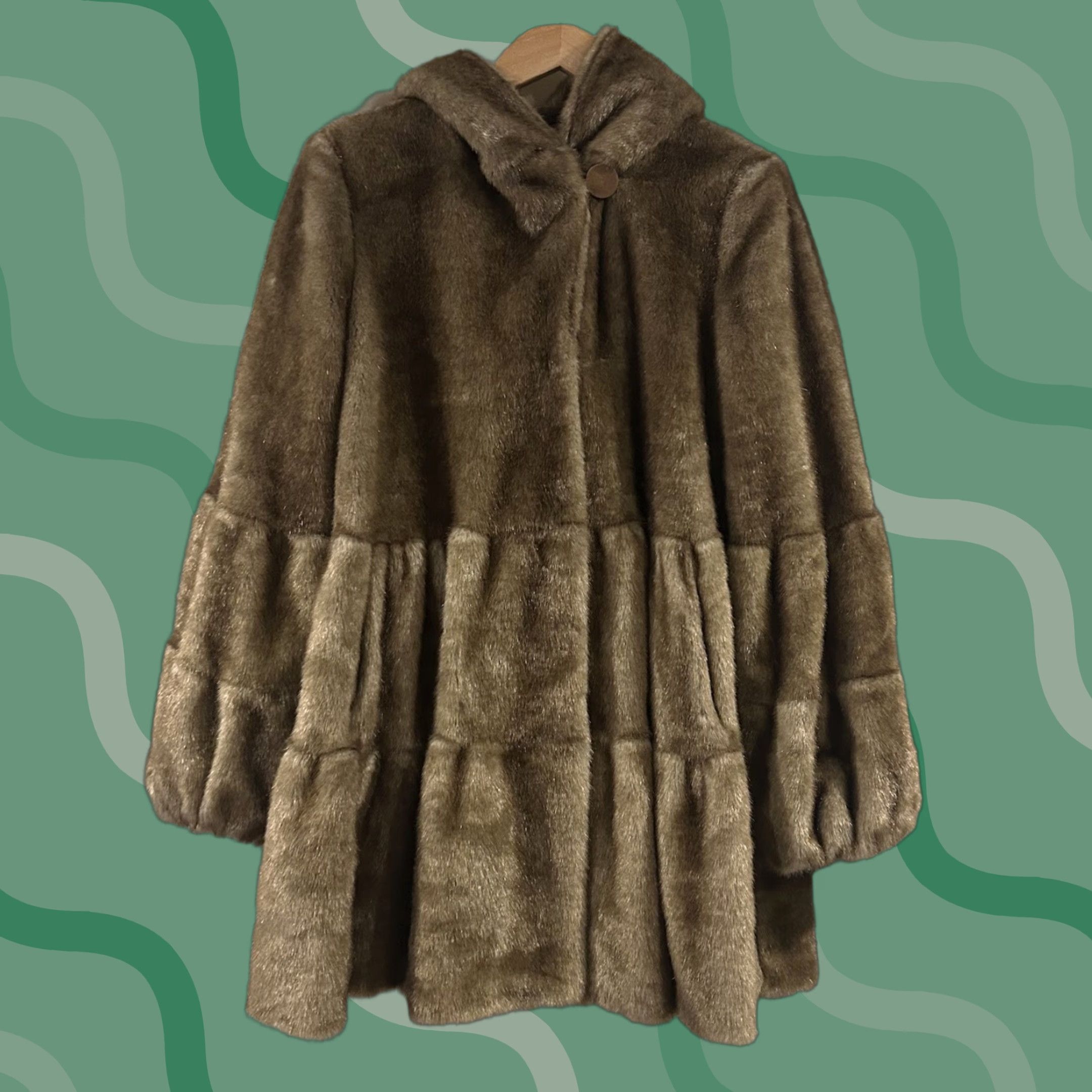 Jones New York Jones New York Coat Womens M Beig e Faux Mink Fur Hooded Tiered Bohemian Winter Designer Overcoat Jacket Size M / US 6-8 / IT 42-44 - 1 Thumbnail