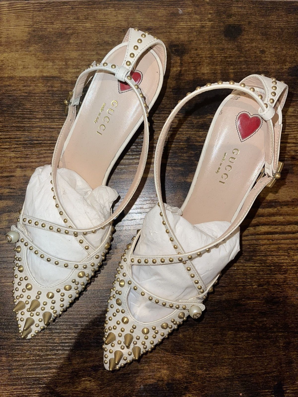 Gucci Gucci Gold Stud UNIA Kitten Heels Size US 8 / IT 38 - 1 Thumbnail