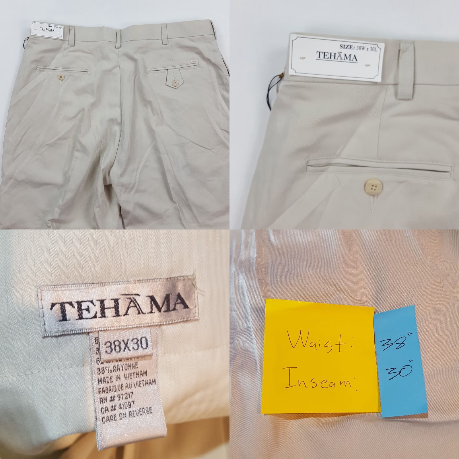 Vintage Tehama Beige Tapered Relaxed Twill Pants Men 38x30 Chino Khaki Front Pleated Belt Loops Pockets 90s Retro Work Casual Shirt? Size US 38 / EU 54 - 8 Thumbnail