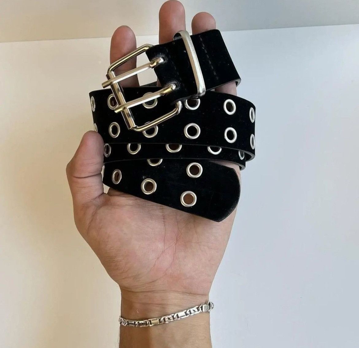 Vintage y2k 2000s round studded black silver velour grunge emo belt Size ONE SIZE - 8 Thumbnail