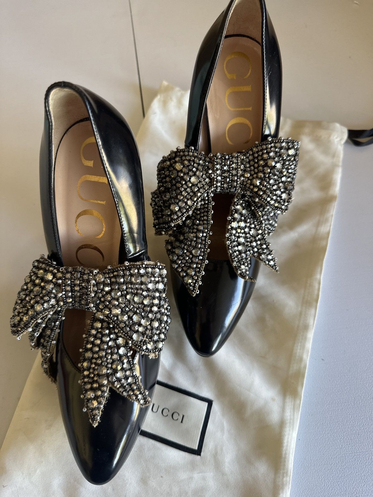 image of Gucci Bow Heel Shoes in Black, Women's (Size 7.5)