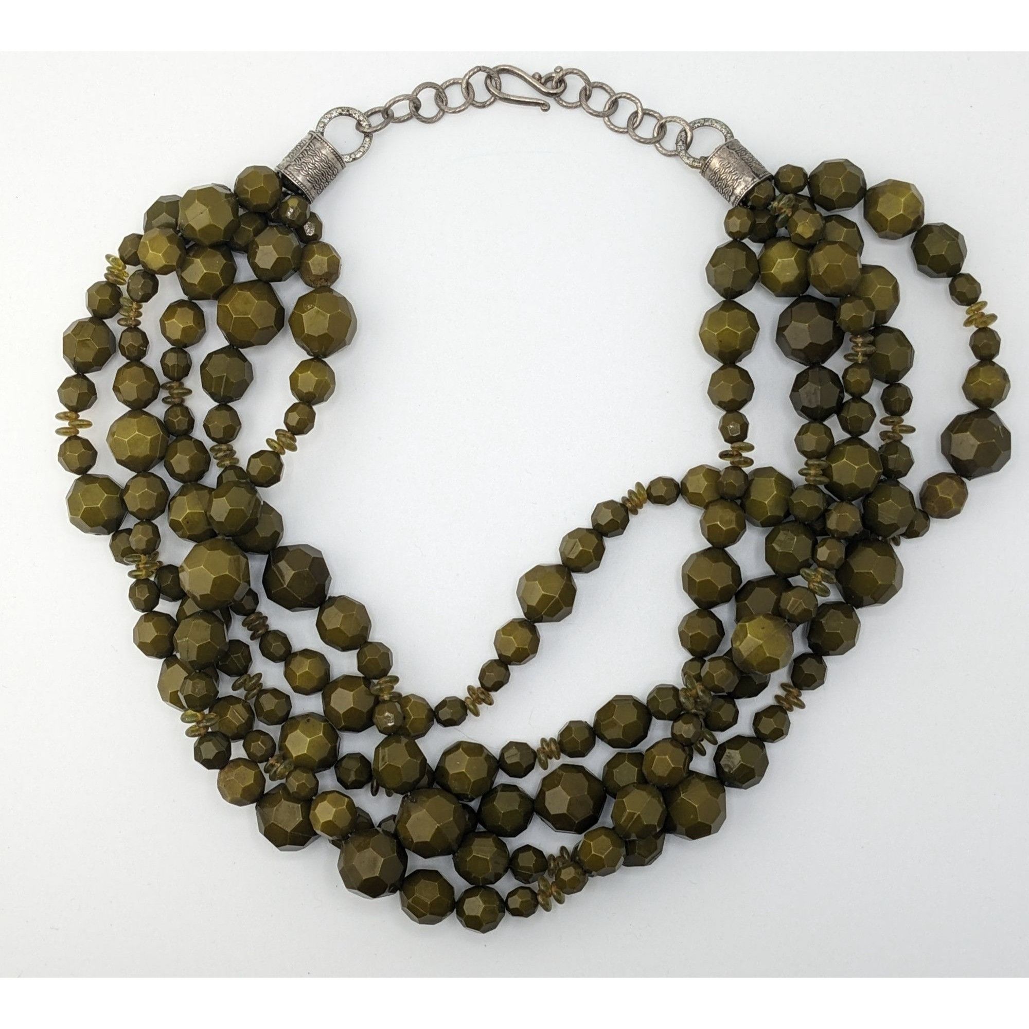 Other Vintage Olive Green Multi-Strand Faceted Beaded Necklace Size ONE SIZE - 4 Thumbnail