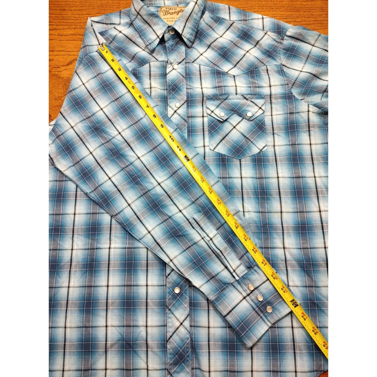 Wrangler Wrangler Shirt Mens XL Blue Plaid Pearl Snap Sawtooth Western Rodeo Cowboy Retro Button-Up Long Sleeve Size US XL / EU 56 / 4 - 7 Thumbnail