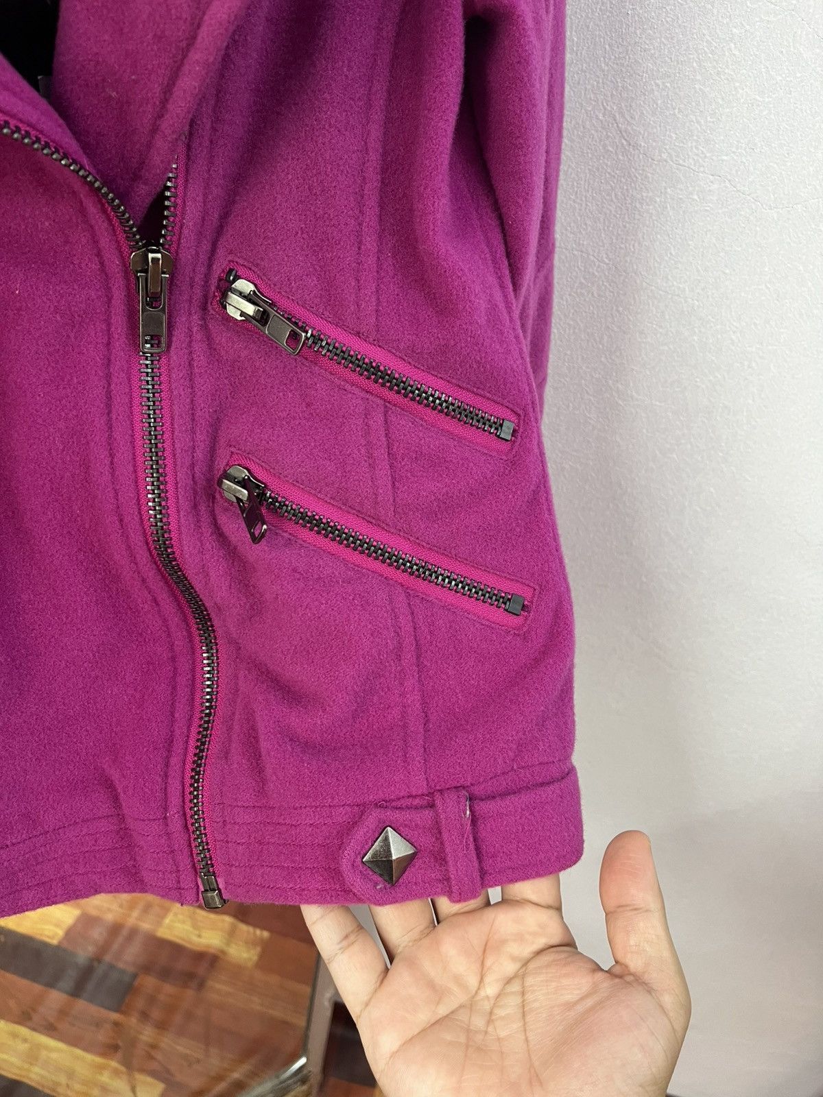 Japanese Brand MURUA Wool Biker Jacket Pink Studded Moto Japan Size S / US 4 / IT 40 - 6 Thumbnail