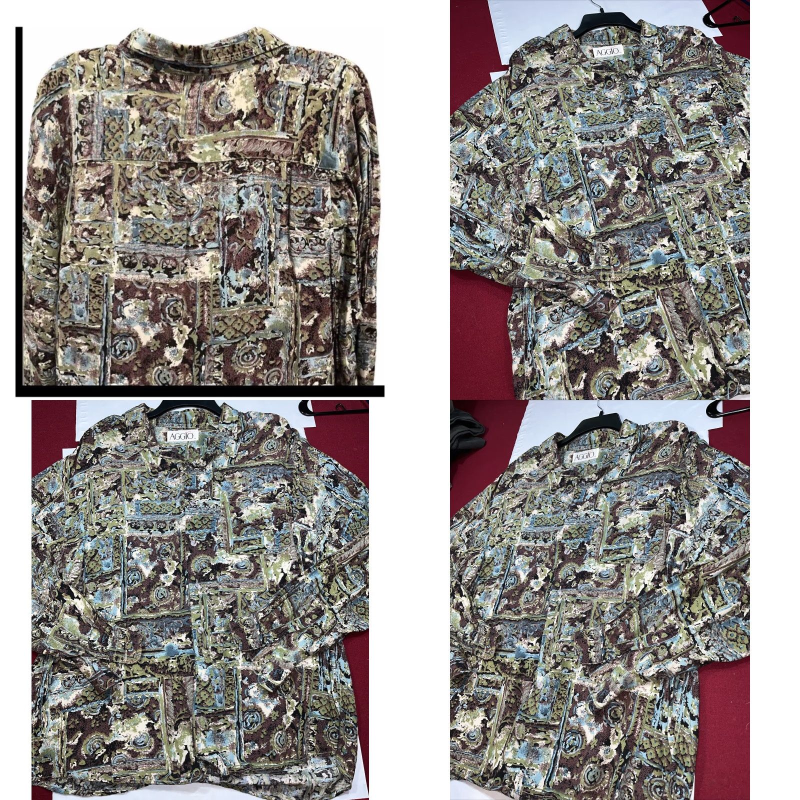 Olive AGGIO Button-Front Shirt Men’s XL Rayon 90s Psychedelic Geometric Brown Olive Blue Long Sleeve Casual Multicolor FYI: 1990s Decade Night Club Size US XL / EU 56 / 4 - 9 Thumbnail