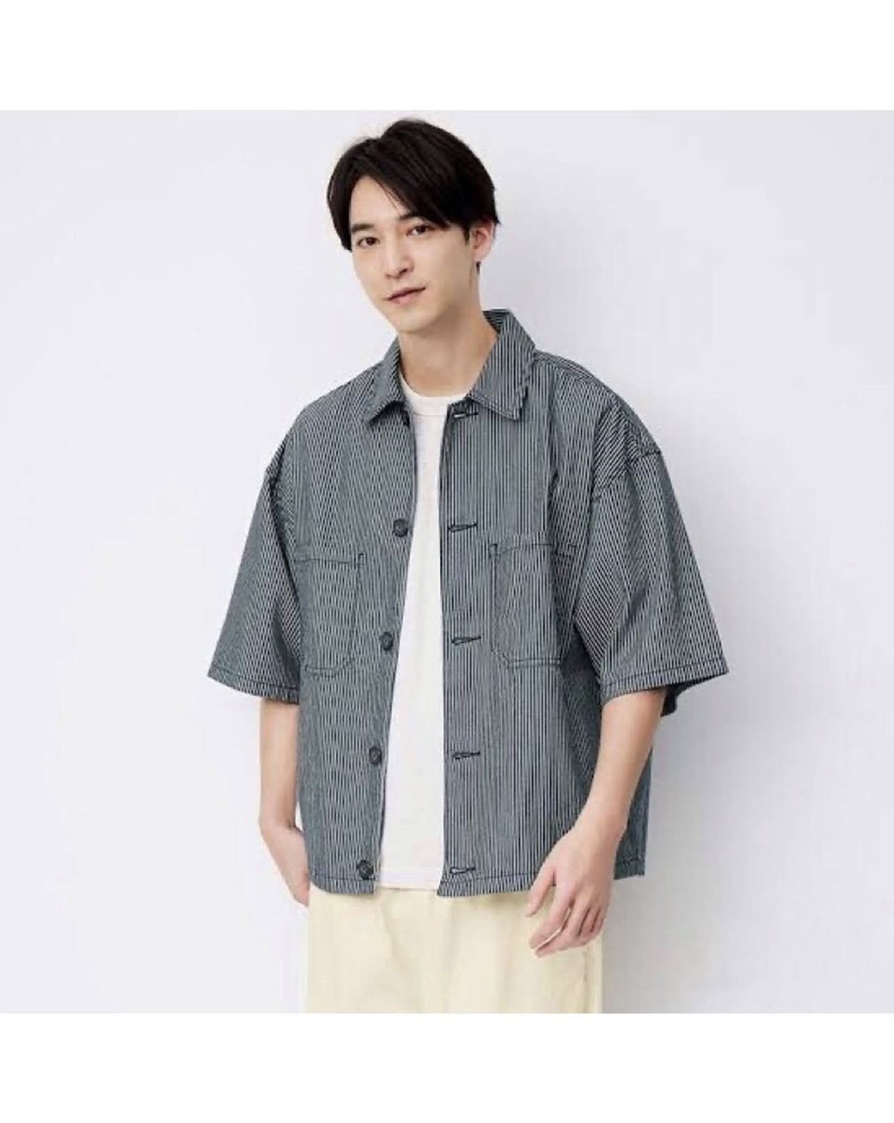 GU × Kim Jones GU Hickory Stripe Chef Overshirt Size US S / EU 44-46 / 1 - 1 Thumbnail