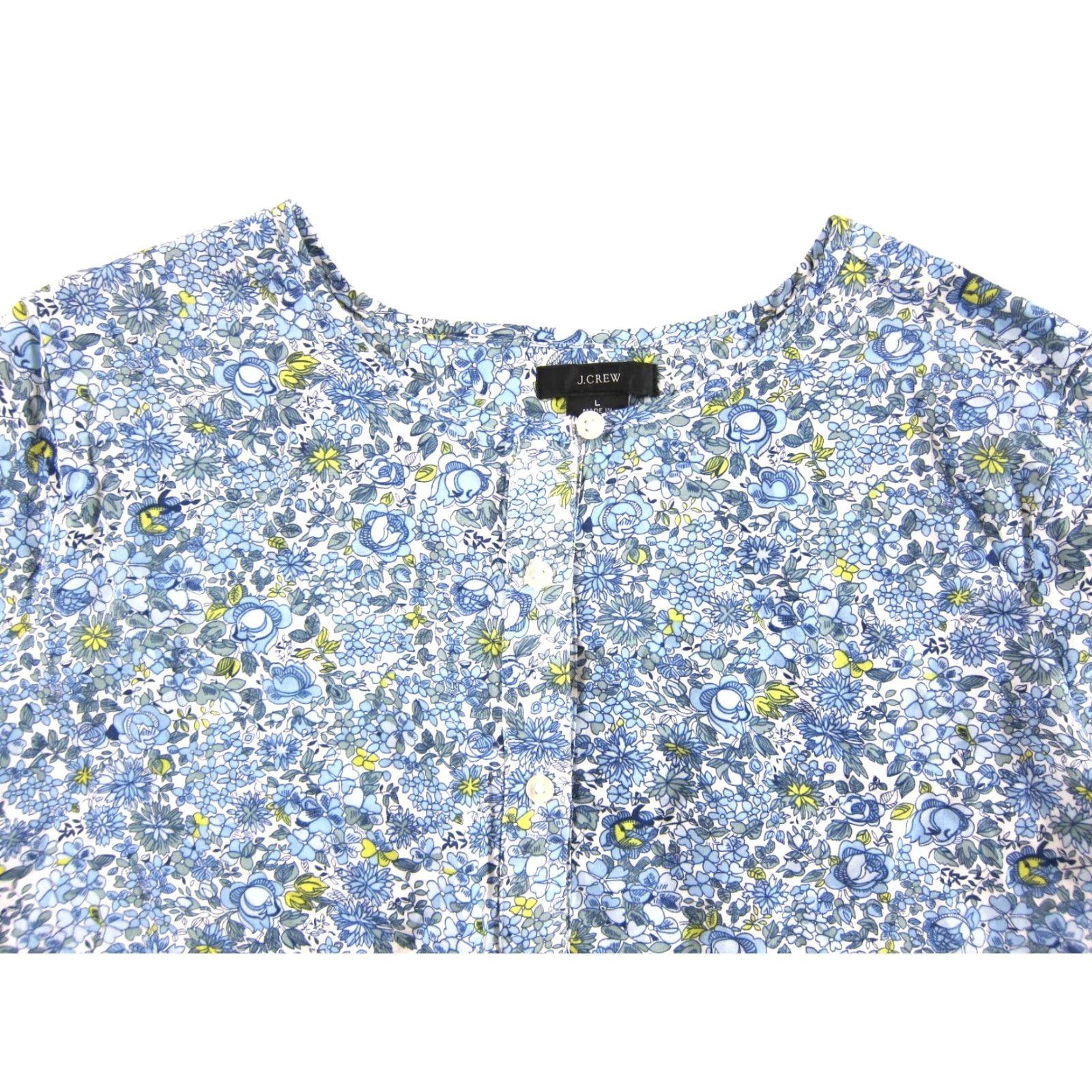 J.Crew J.CREW Blue White Yellow Floral Long Sleeve Button Down Tunic Shirt Dress Large Size L / US 10 / IT 46 - 4 Thumbnail