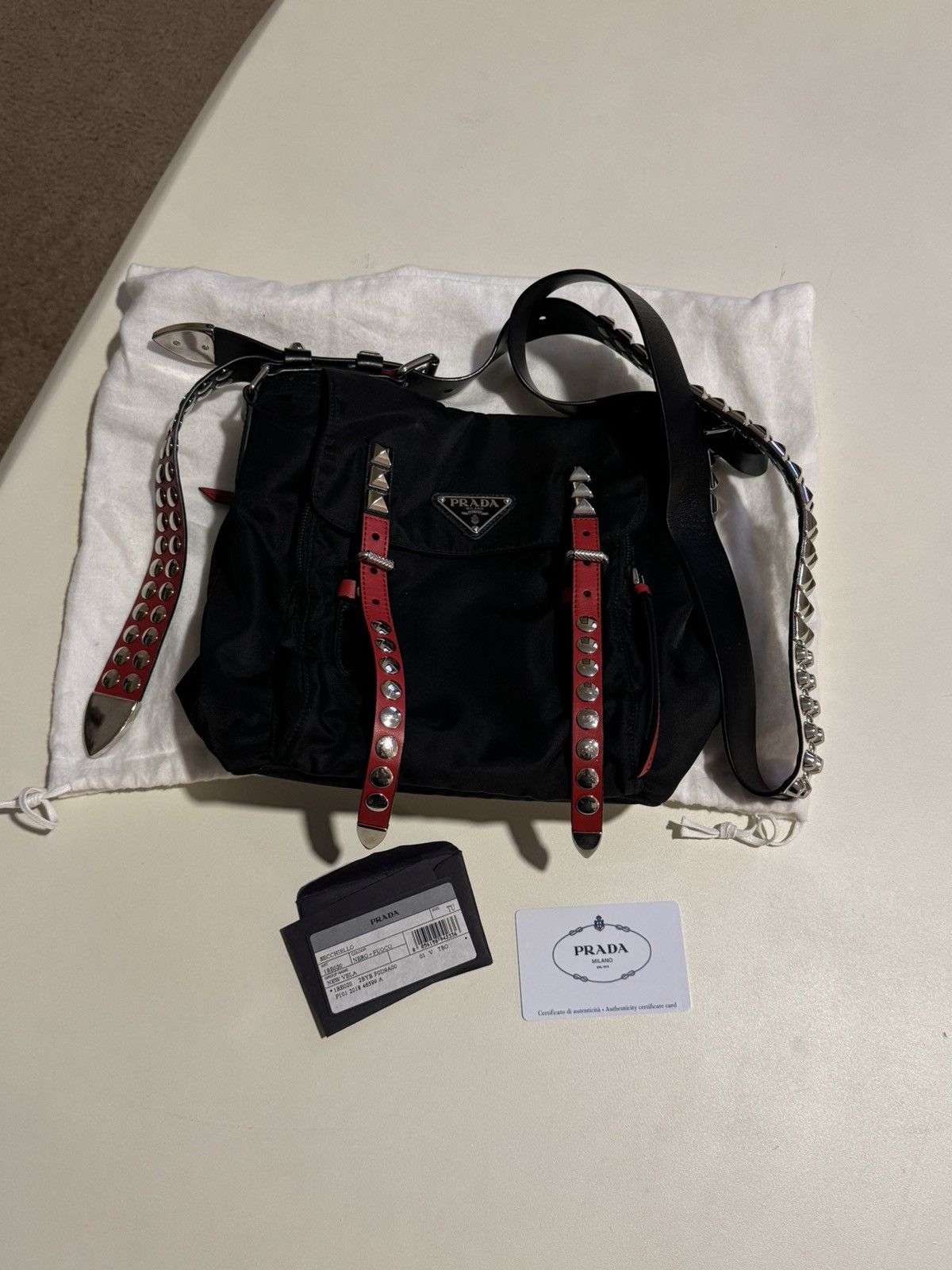 Prada Studs Crossbody Bag in Black, Men's