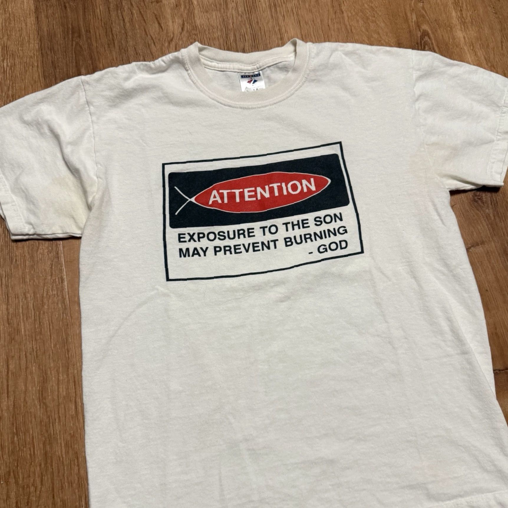 Jerzees VINTAGE Jerzees Heavyweight T-Shirt White Mens M Jesus God 90s Shirt Regular Short Sleeve Crew Neck Clothing Size US M / EU 48-50 / 2 - 6 Thumbnail