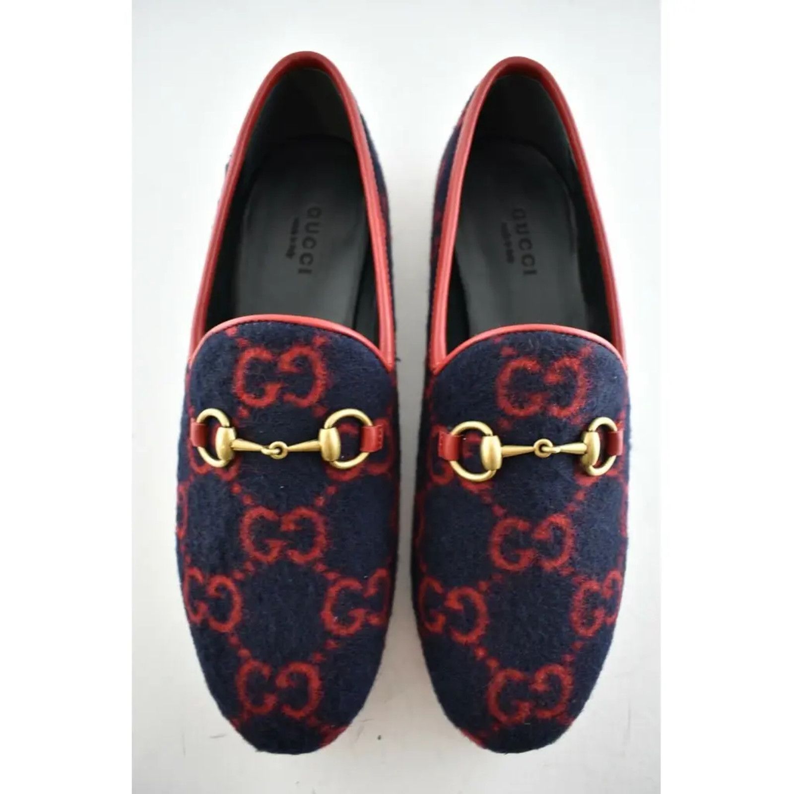 Gucci Gucci New Jordaan Wool Blue Red GG Logo Horsebit Size US 8 / IT 38 - 7 Thumbnail