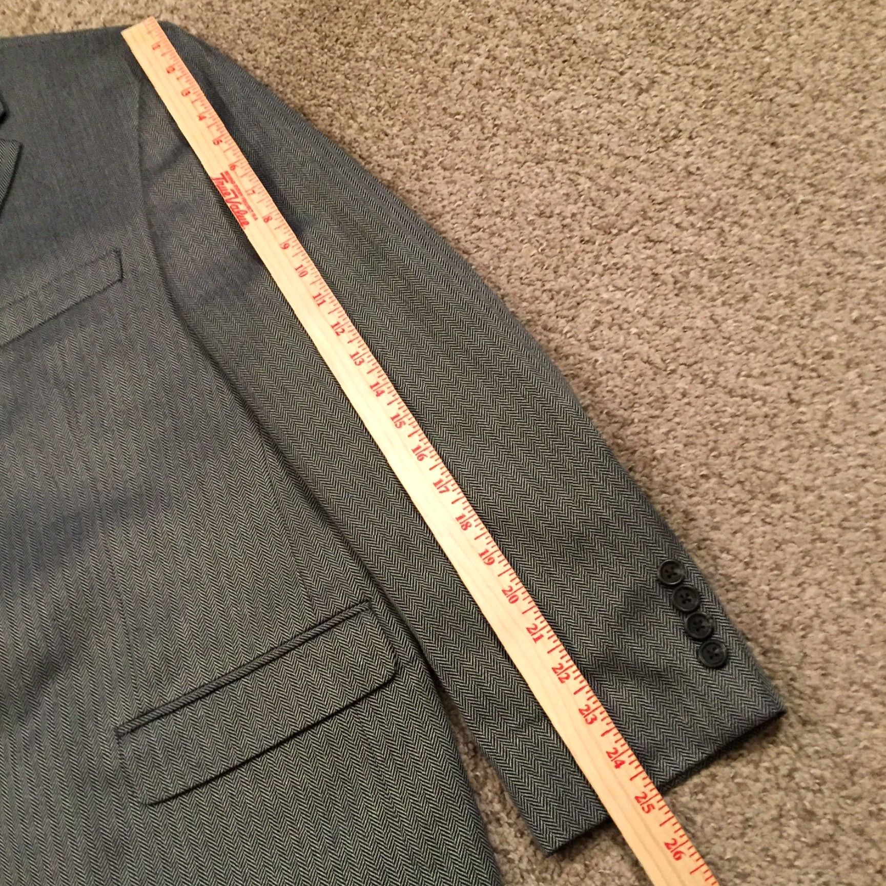 Chaps Chaps Blazer Mens 46 Gray Herringbone Rayon Polyester Blend Single Vent Jacket Coat 2 Piece Notch Lapel Two-Button Front Regular Mens Size 46R - 3 Thumbnail
