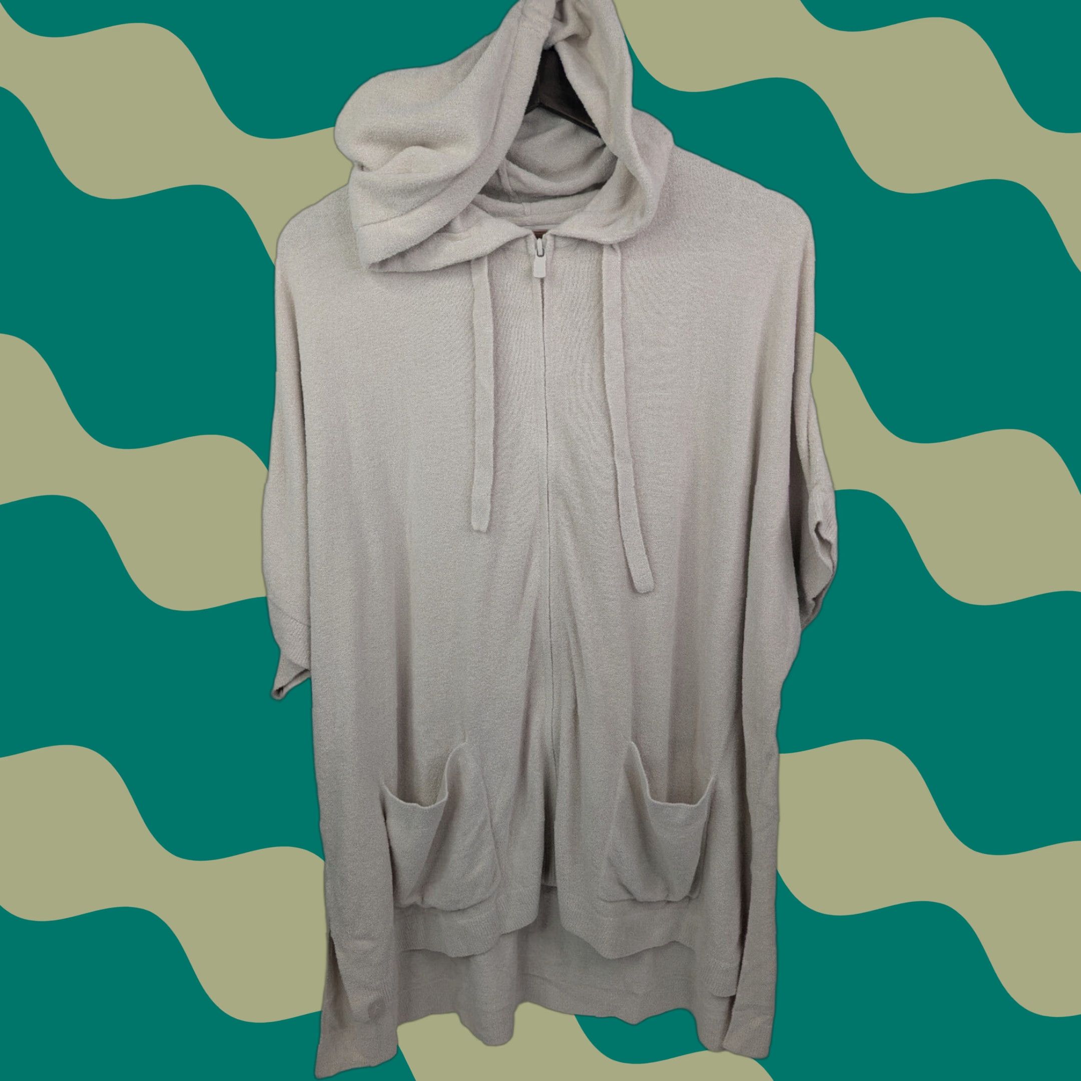 Vintage Barefoot Dreams Hoodie Cap Sleeve Beige L/XL Women's CozyChic Ultra Lite Zip Up Sweater Size L / US 10 / IT 46 - 1 Thumbnail