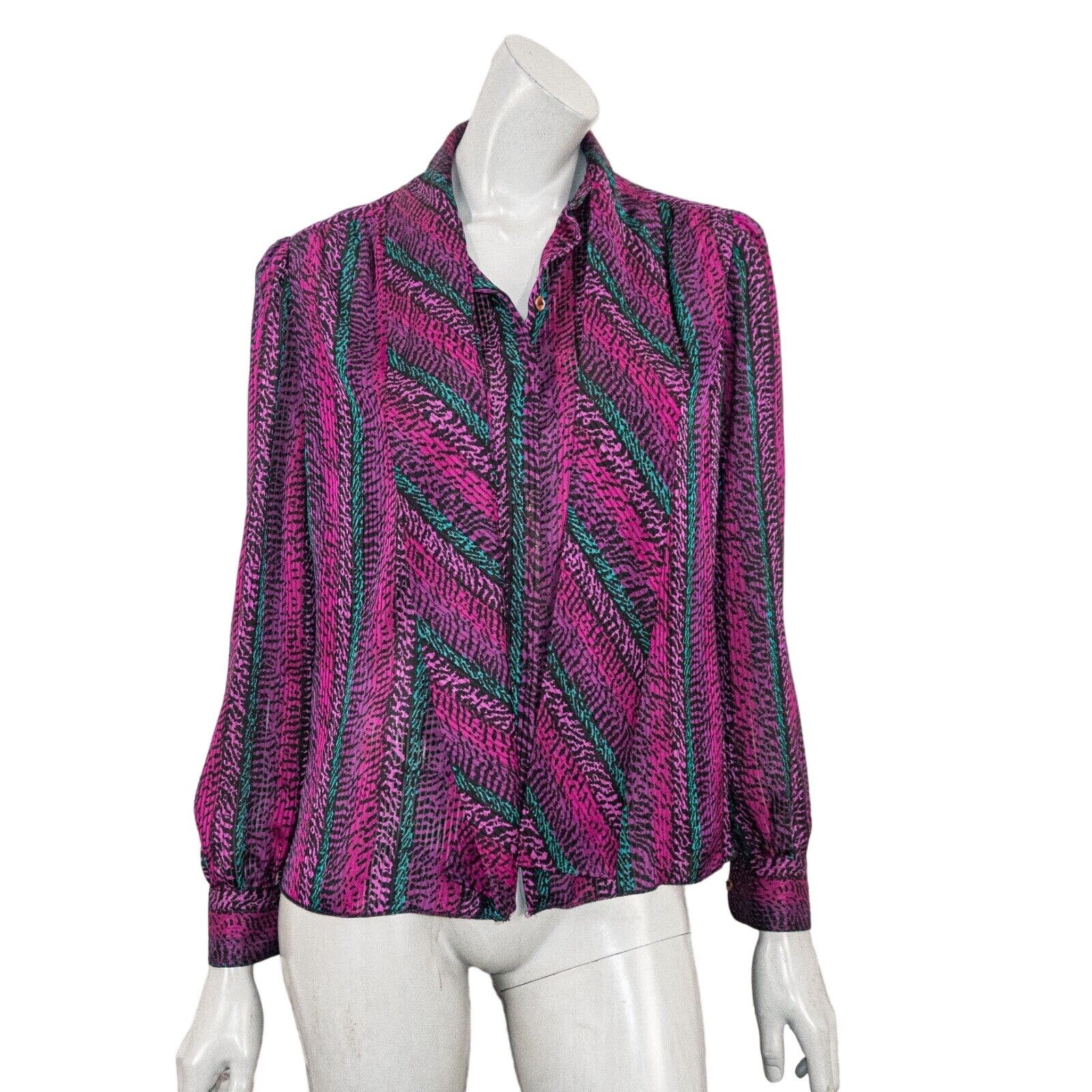 St. John VTG ST. JOHN Women's Tie Neck Blouse in Purple print Size M / US 6-8 / IT 42-44 - 5 Thumbnail