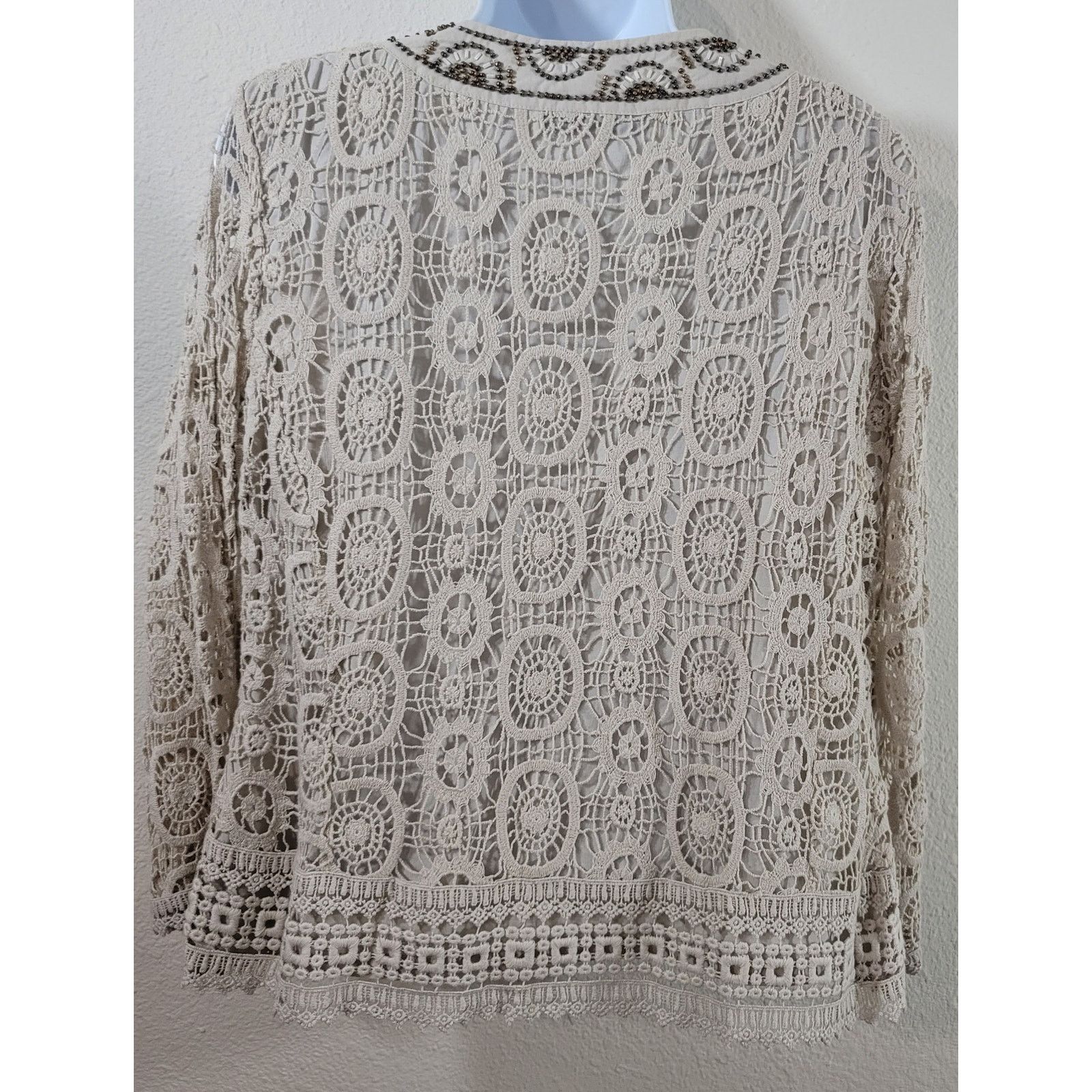 Other Peter Nygard Beige Crochet Bead Overlay Open Front Blazer 8 Size M / US 6-8 / IT 42-44 - 2 Thumbnail