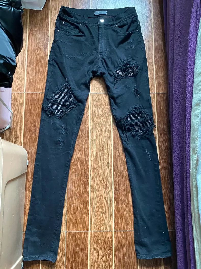Amiri Amiri MX1 Black Leather Patch Jeans Size US 29 - 1 Thumbnail