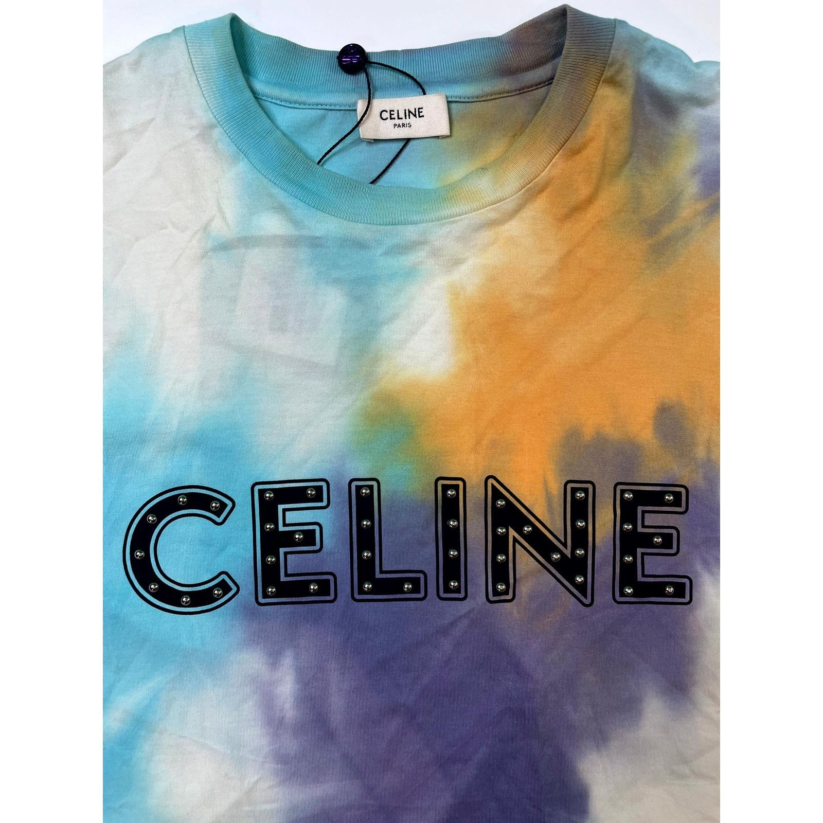 Celine Celine Studded Spellout Logo Tie Dye Tee Size US XS / EU 42 / 0 - 2 Thumbnail