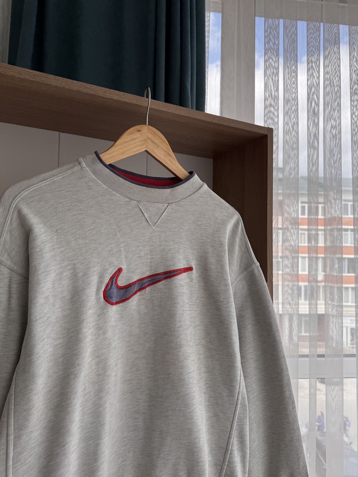 Nike × Vintage Vintage Nike Big Swoosh Distressed Grey Sweatshirt Size US S / EU 44-46 / 1 - 2 Thumbnail