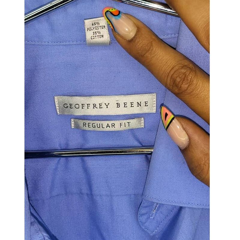 Geoffrey Beene Geoffrey Beene Blue Regular Fit Button Down Top 16 1/2 34/35 Size US M / EU 48-50 / 2 - 4 Thumbnail