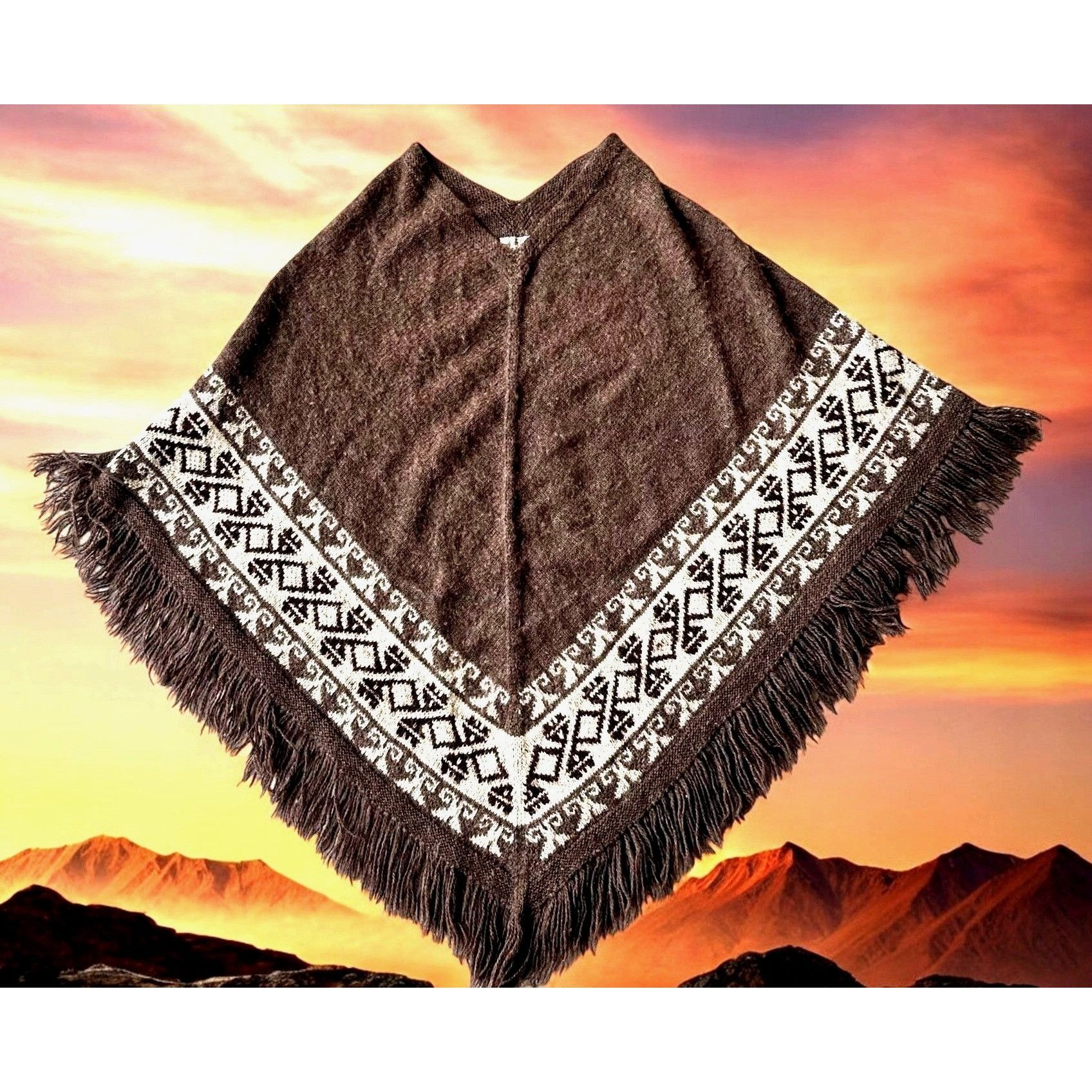 Vintage Vintage Fotrama Poncho Shawl Cape One Size Alpaca Wool Fring Size ONE SIZE - 2 Thumbnail