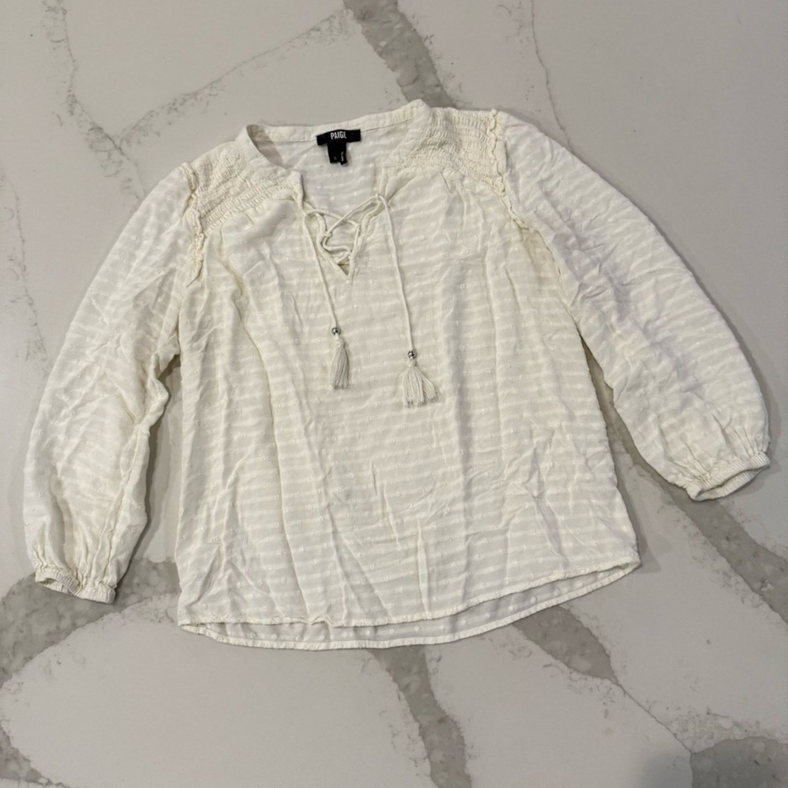 Paige PAIGE Textured Swiss Dot Peasant Blouse Women’s Small Ivory Size S / US 4 / IT 40 - 1 Thumbnail