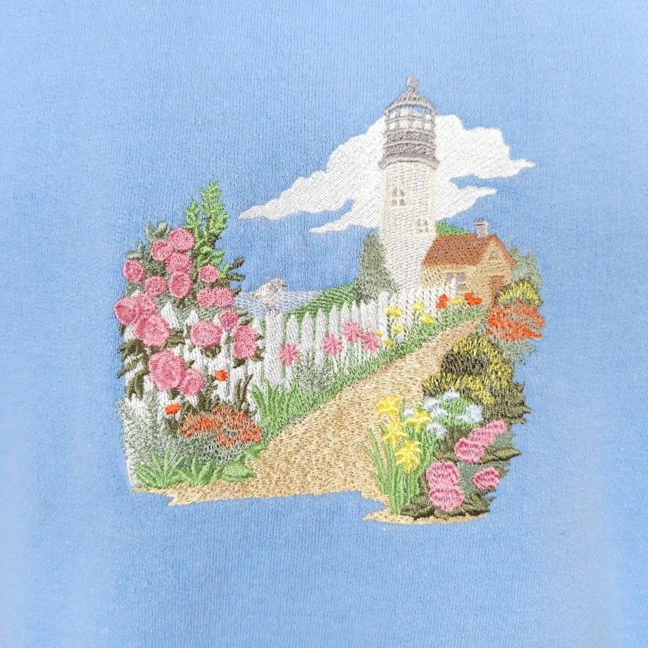 Vintage Vintage Lighthouse Sweatshirt Mens Size Small Blue Y2K Size US S / EU 44-46 / 1 - 2 Thumbnail
