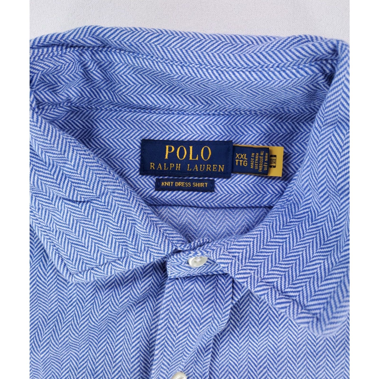 Polo Ralph Lauren Polo Ralph Lauren Knit Button-Up Dress Shirt Herringbone Blue Mens XXL Long Sleeve Shirt Size 48R - 2 Thumbnail