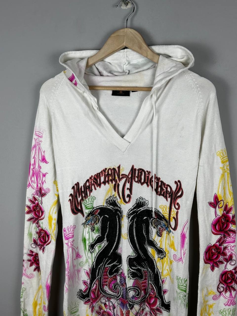 Christian Audigier Christian Audigier Avant Garde Y2K Rhinestone Hoodie Size L / US 10 / IT 46 - 2 Thumbnail