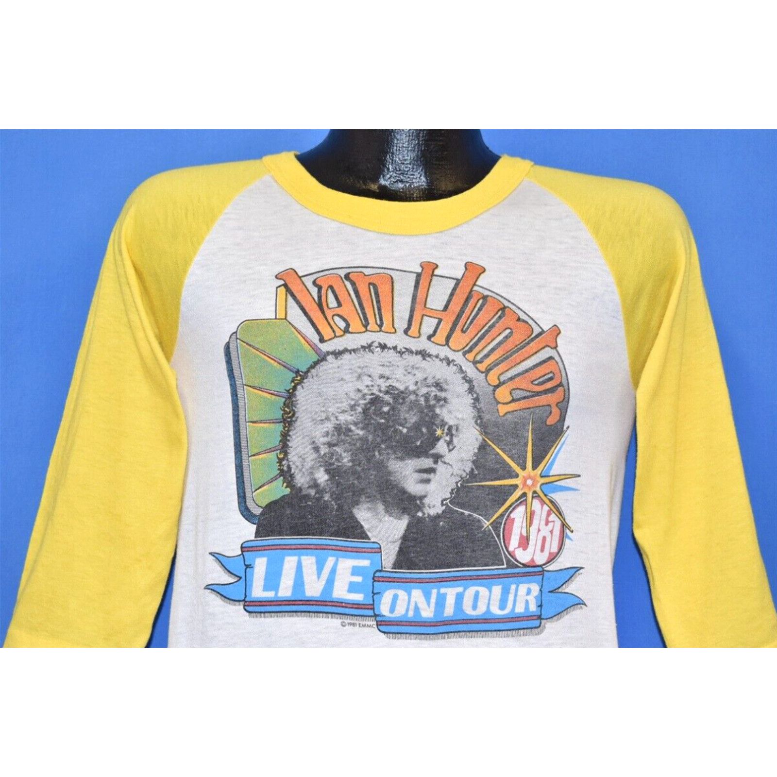 image of VTG 80's Ian Hunter 1981 Live Tour Short Back Side Rock Raglan 3/4 Slv T-Shirt S in White (Size Sma