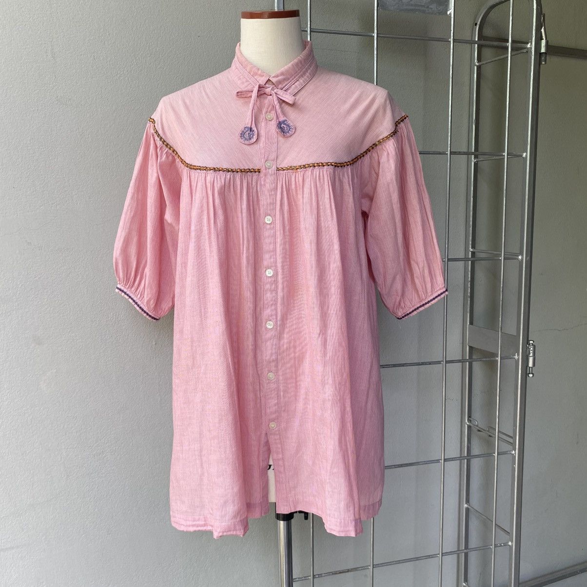 Ne-Net Ne-net Pink Puff Sleeve Babydoll Blouse Size XS / US 0-2 / IT 36-38 - 2 Thumbnail