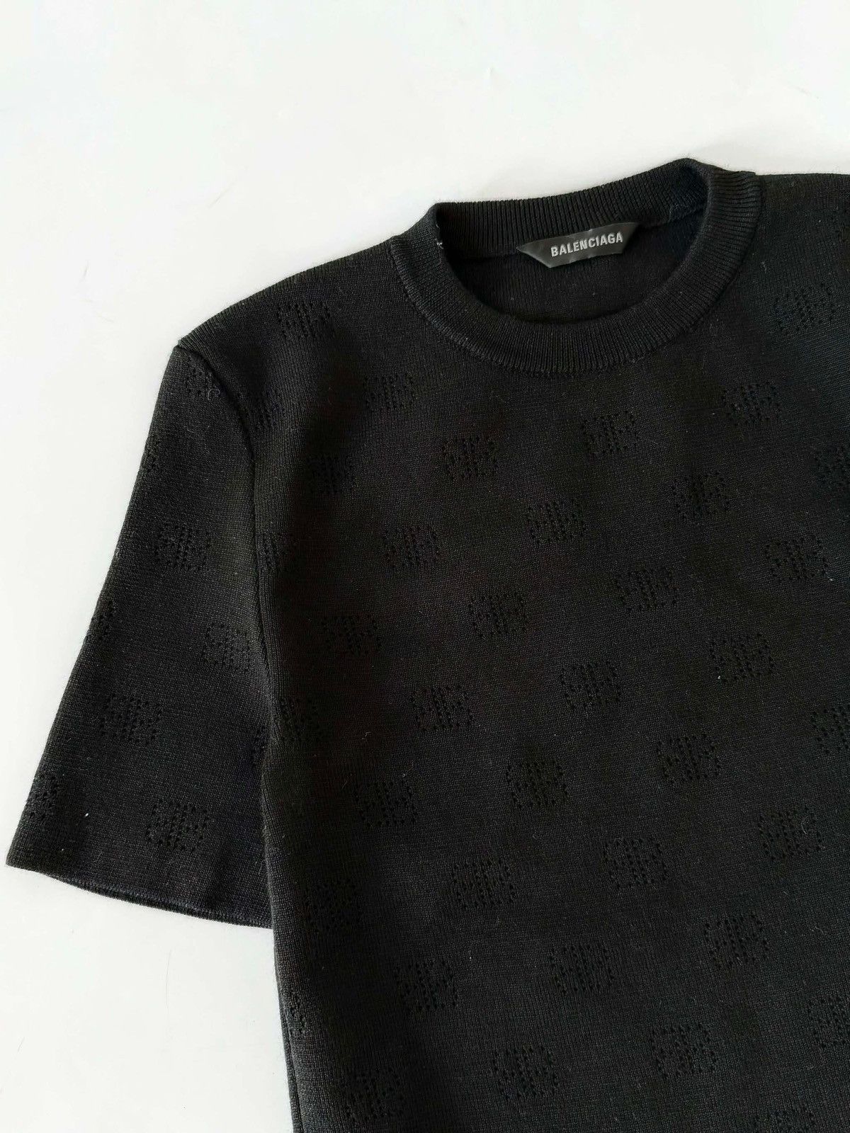 Balenciaga Balenciaga Black BB P VM Pointelle-Knit T-Shirt Size M / US 6-8 / IT 42-44 - 3 Thumbnail