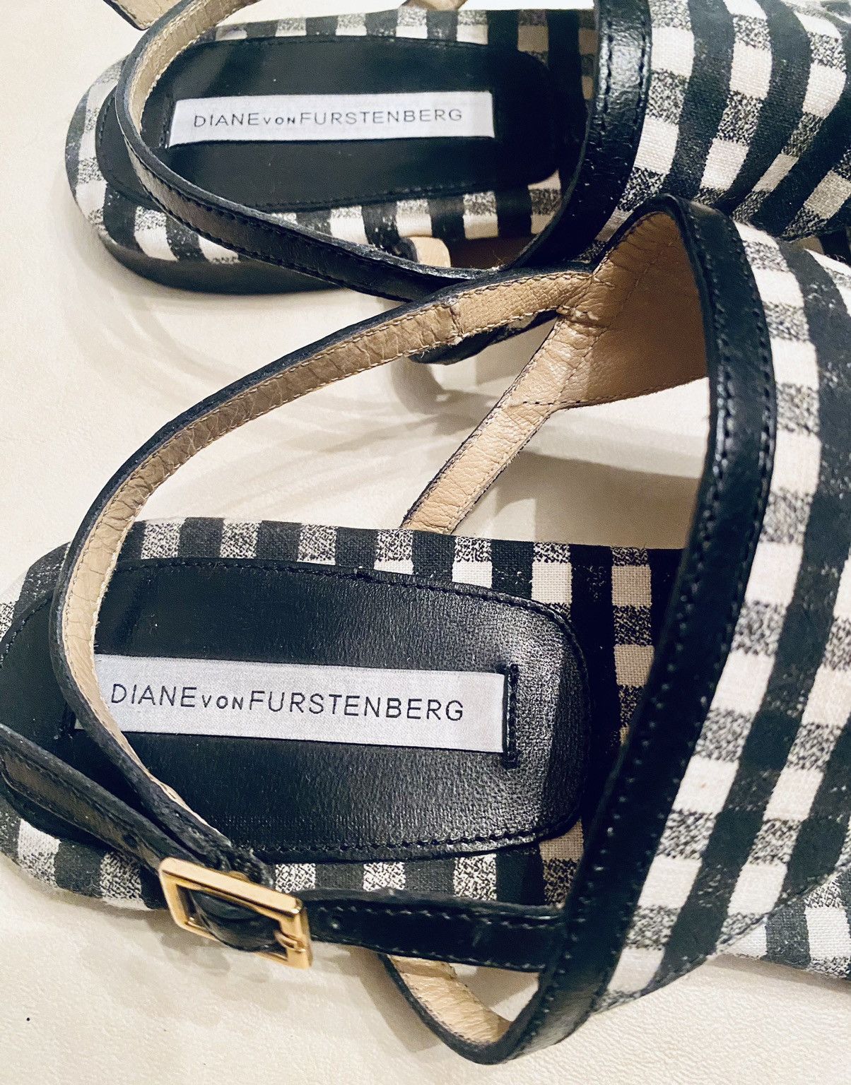 Diane von Furstenberg DvF 🇮🇹 Italian Summer Gingham Check Thong Sandals 7.5 B Size US 7.5 / IT 37.5 - 2 Thumbnail