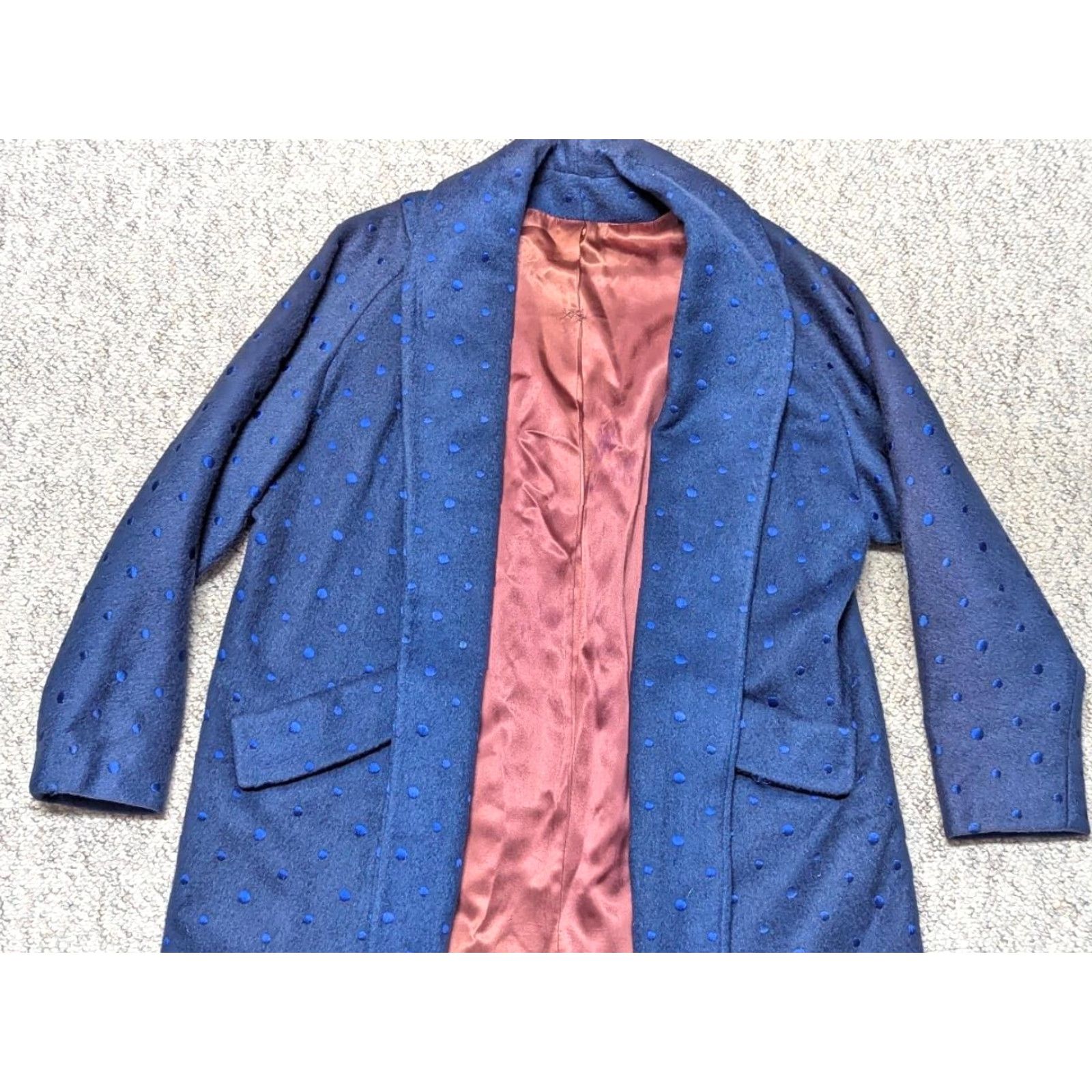Vintage VINTAGE POLKA DOT MOHAIR BLUE WOOL SHAWL COAT Overcoat WOMEN M Size ONE SIZE - 5 Thumbnail
